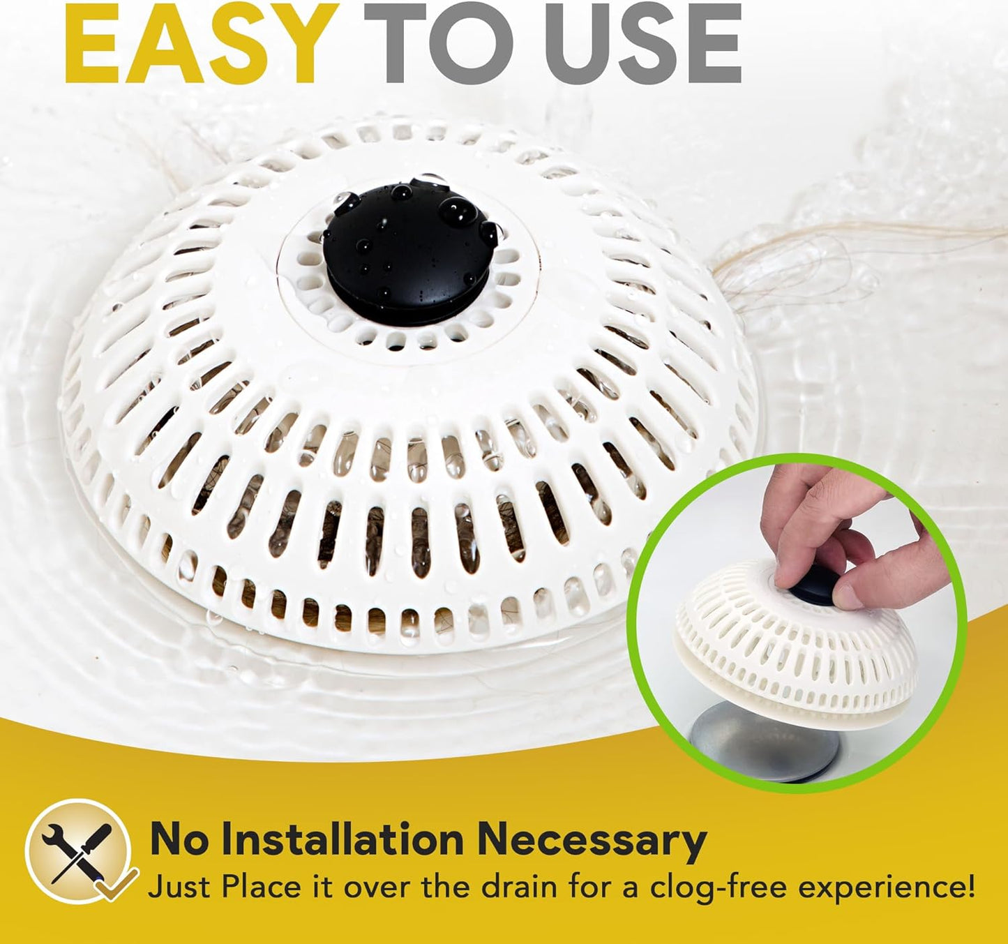 ShowerShroom Stealth Shower Hair Drain Catcher - Hair Stopper for Shower Drain, Bathtub, and Bathroom Sink, Will Not Impede Water Flow, Bathtub Hair Catcher for Drain with No Installation Required