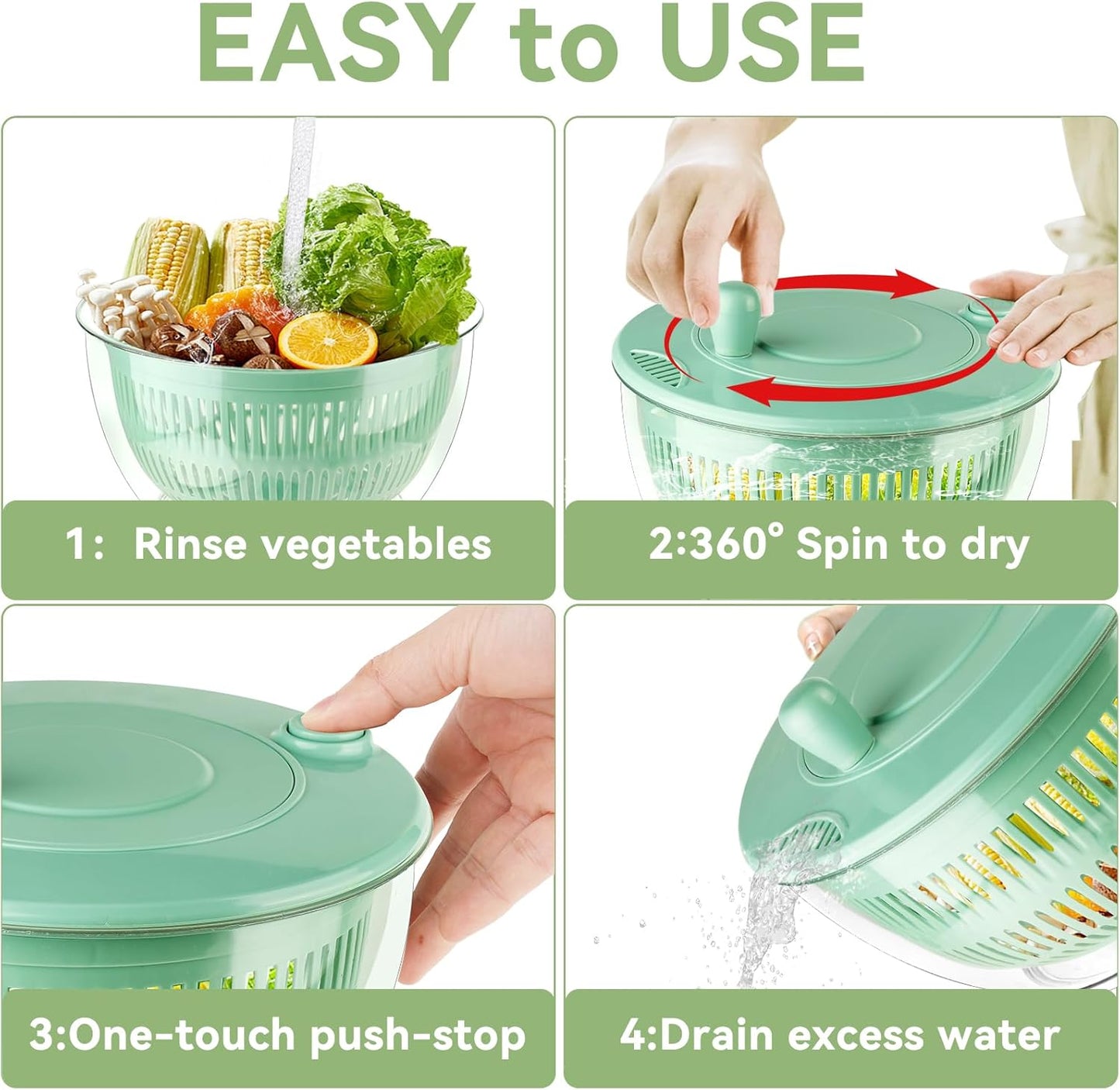 YUANYE Salad Spinner Large, 3 IN 1 Vegetable and Fruit Washing Bowl with Strainer, Lettuce Spinner with 5 Blades Slicer, Egg Yolk Strainer, Salad Bowl for Efficient Salad Preparation, 5.3 Qt