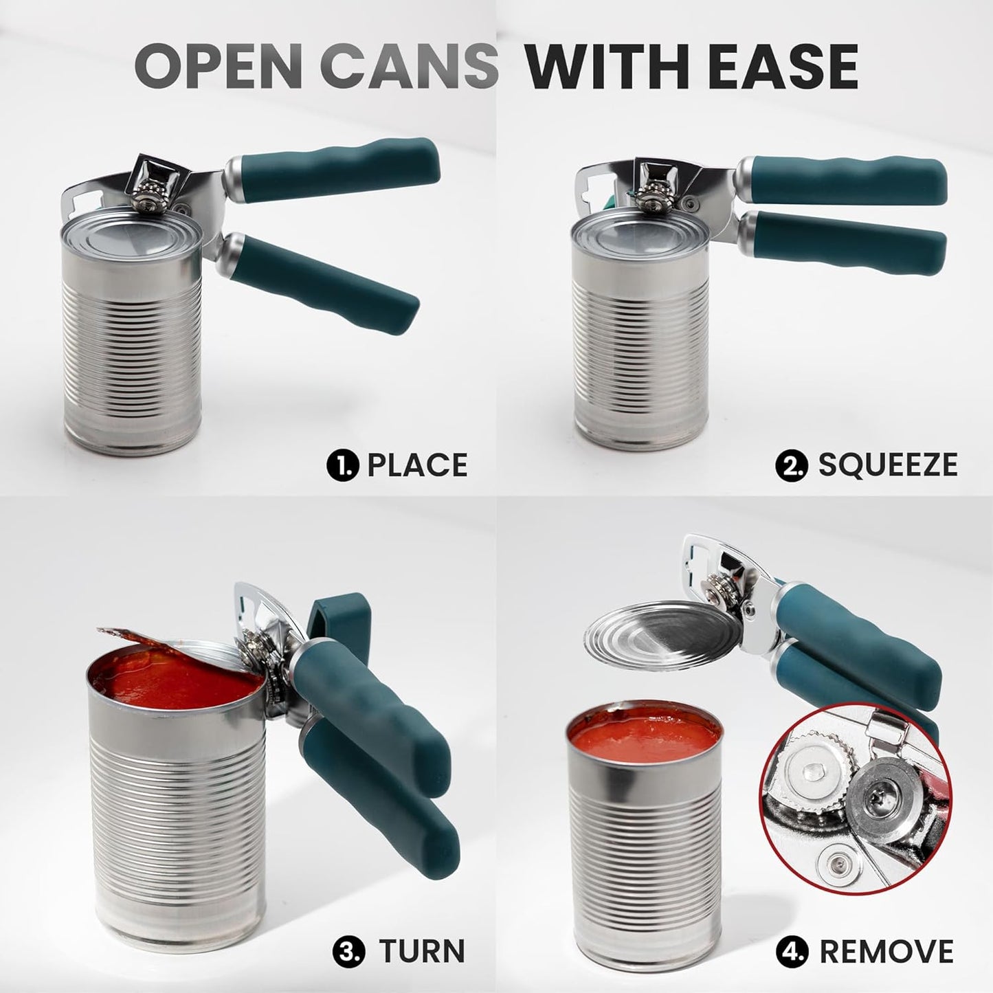 Zulay Kitchen Heavy Duty Stainless Steel Can Opener Manual with Bottle Opener - Rust Proof Manual Can Opener With Turn Knob & Soft Grip Handles