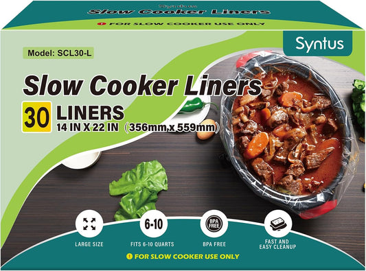 Syntus Slow Cooker Liners, 30 Count Cooking Bags Extra Large Size Disposable Pot Liners Plastic Bags, Fit 6QT to 10QT for Slow Cooker Cooking Trays, 14"x 22", 30 Liners