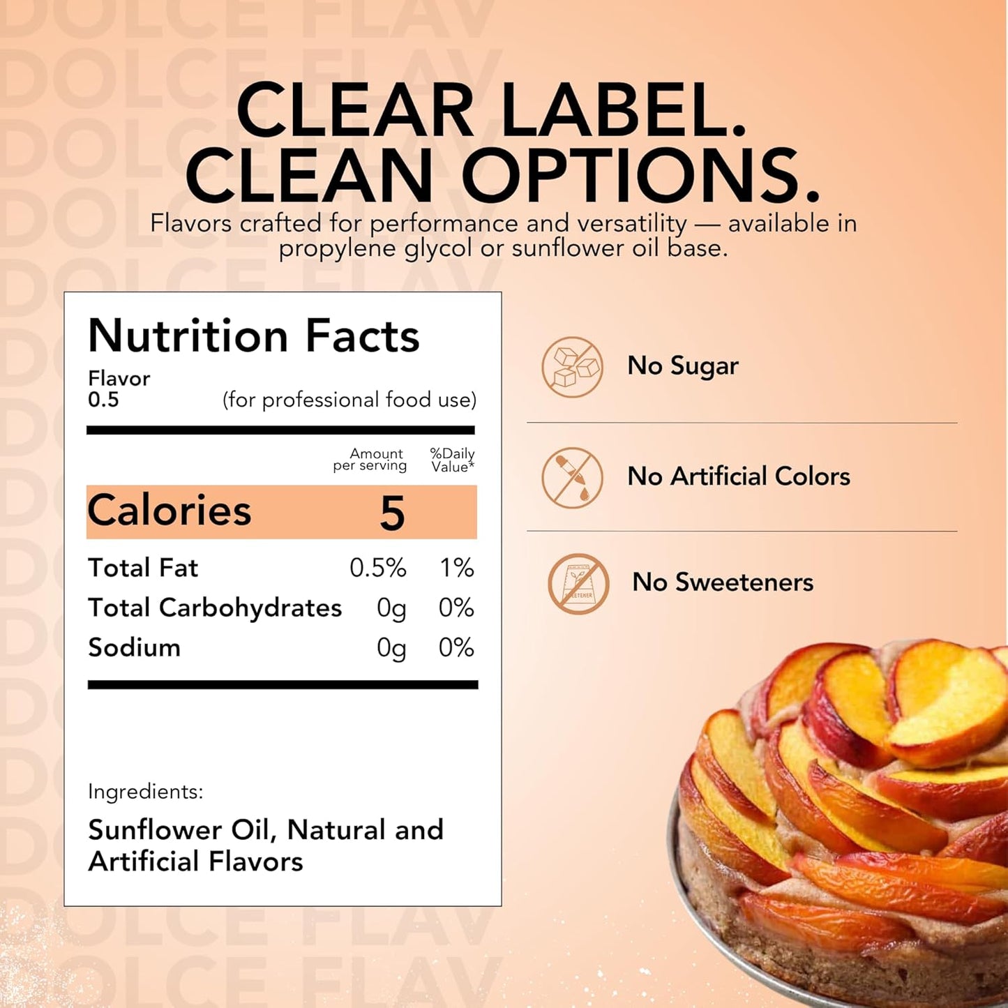 Dolce Flav Peach Extract – 2 Ounce Oil-Soluble Kosher, Sugar-Free, Concentrated Juicy Peach Flavoring for Baking, Chocolates & Desserts, Includes Measured Dropper