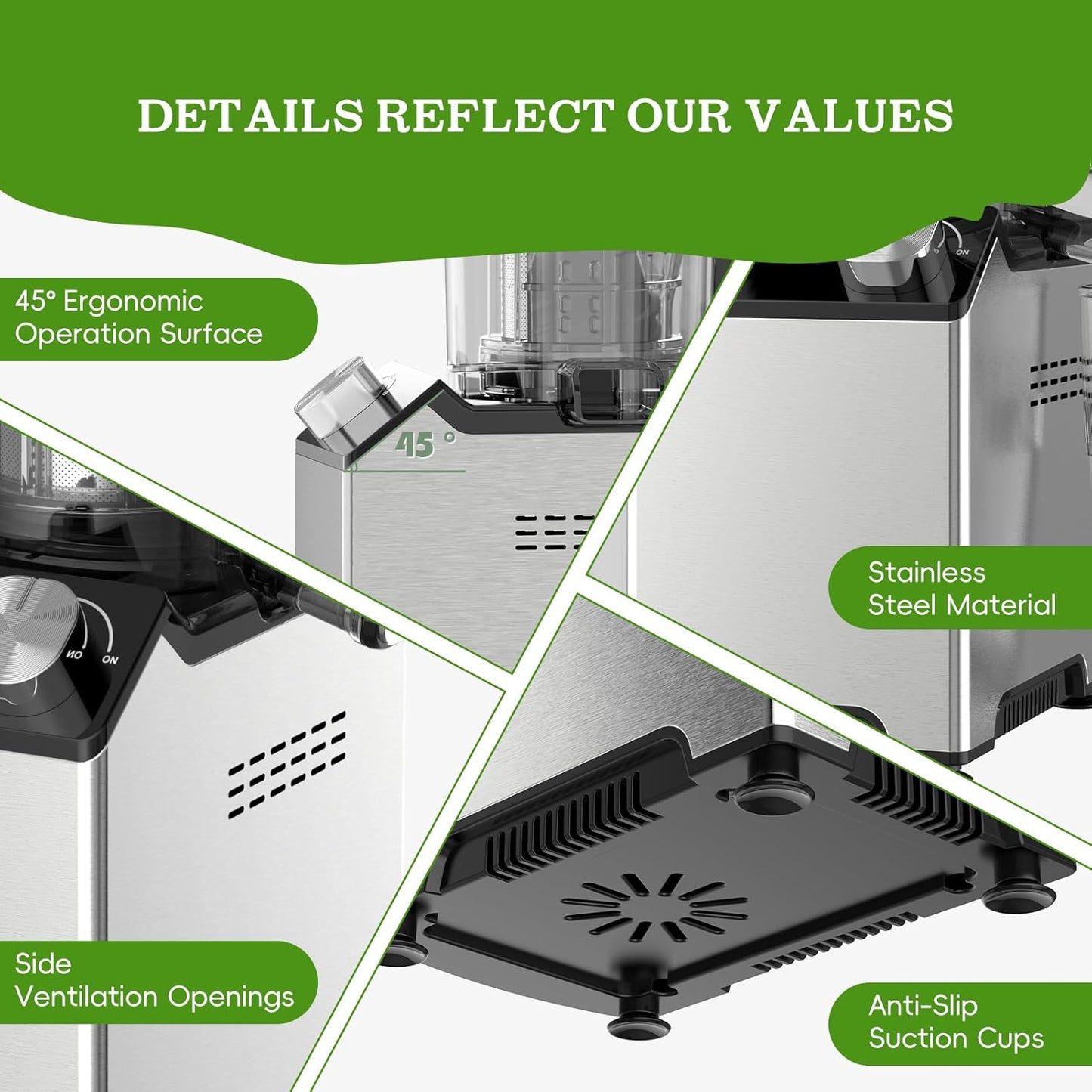 Cold Press Juicer, Juicer Machines with 4.35'' Wide Feed Chute, Stainless Steel Masticating Juicers Easy to Clean, Ergonomic Operational Panel Design, High Juice Yield, Platinum Color Knob