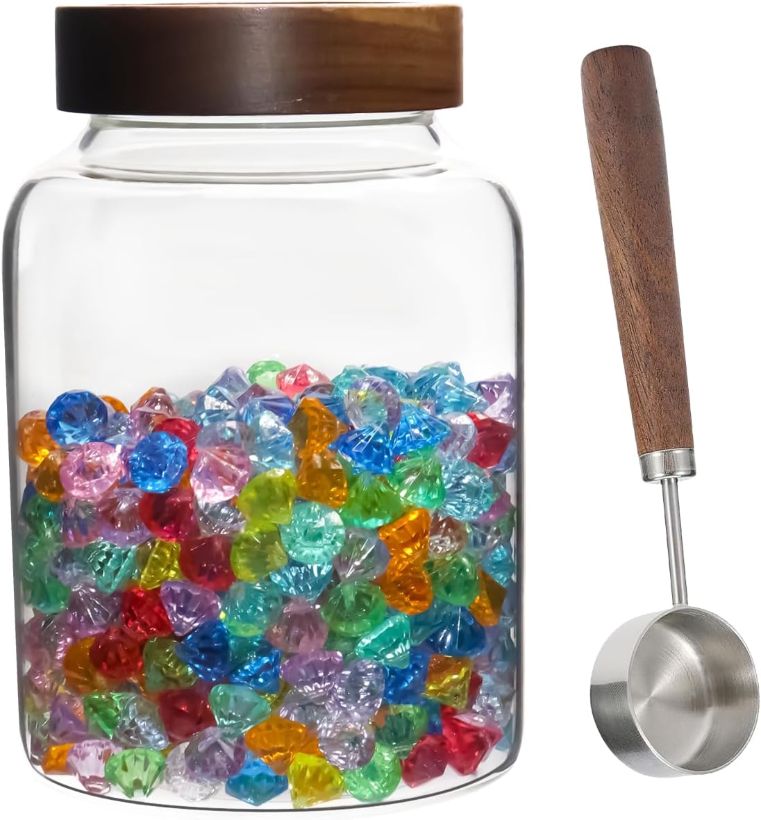 Glass Spice Jar Coffee Sugar Container Airtight Glass Jar Food Storage Canisters Bottle for Kitchen Seasoning Tea Herb Overnight Oats Bar Parfait Snacks (1800(60oz)-1 pack-with spoon)