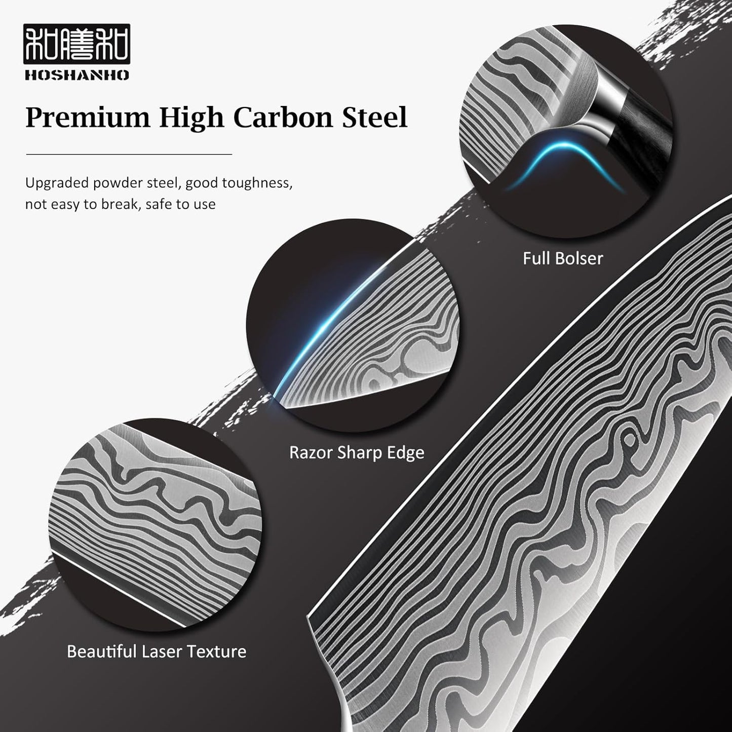 HOSHANHO 3 Pieces Knife Set, Professional High Carbon Powder Steel Kitchen Knife Set, Ultra Sharp Knives Set for Kitchen with Elegant Gift Box