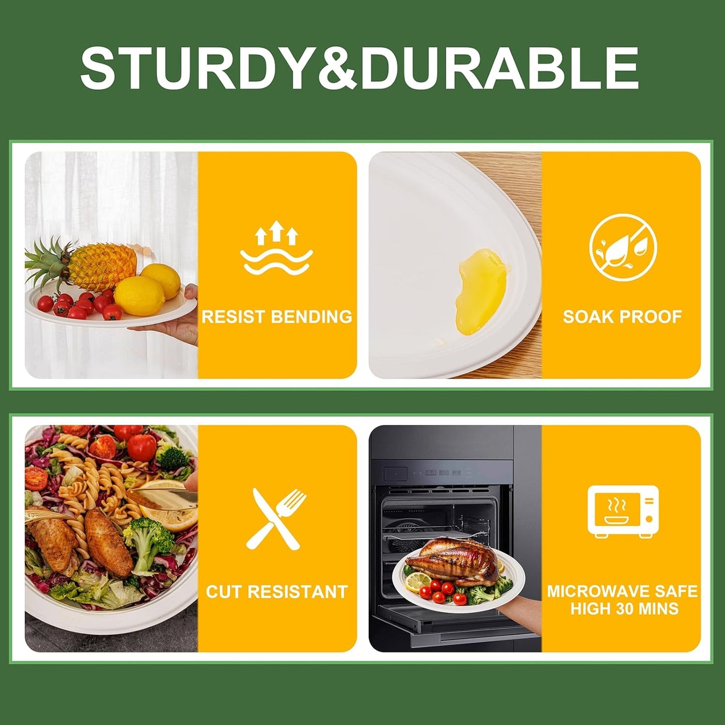 WELLIFE 100% Compostable Oval Paper Plates 12 Inch, 125-Pack Heavy Duty Paper Plates Bulk,Biodegradable Bagasse,Eco-Friendly Disposable Dinner Plate for BBQ,Picnic,Party (BPI Certified,Microwaveable)