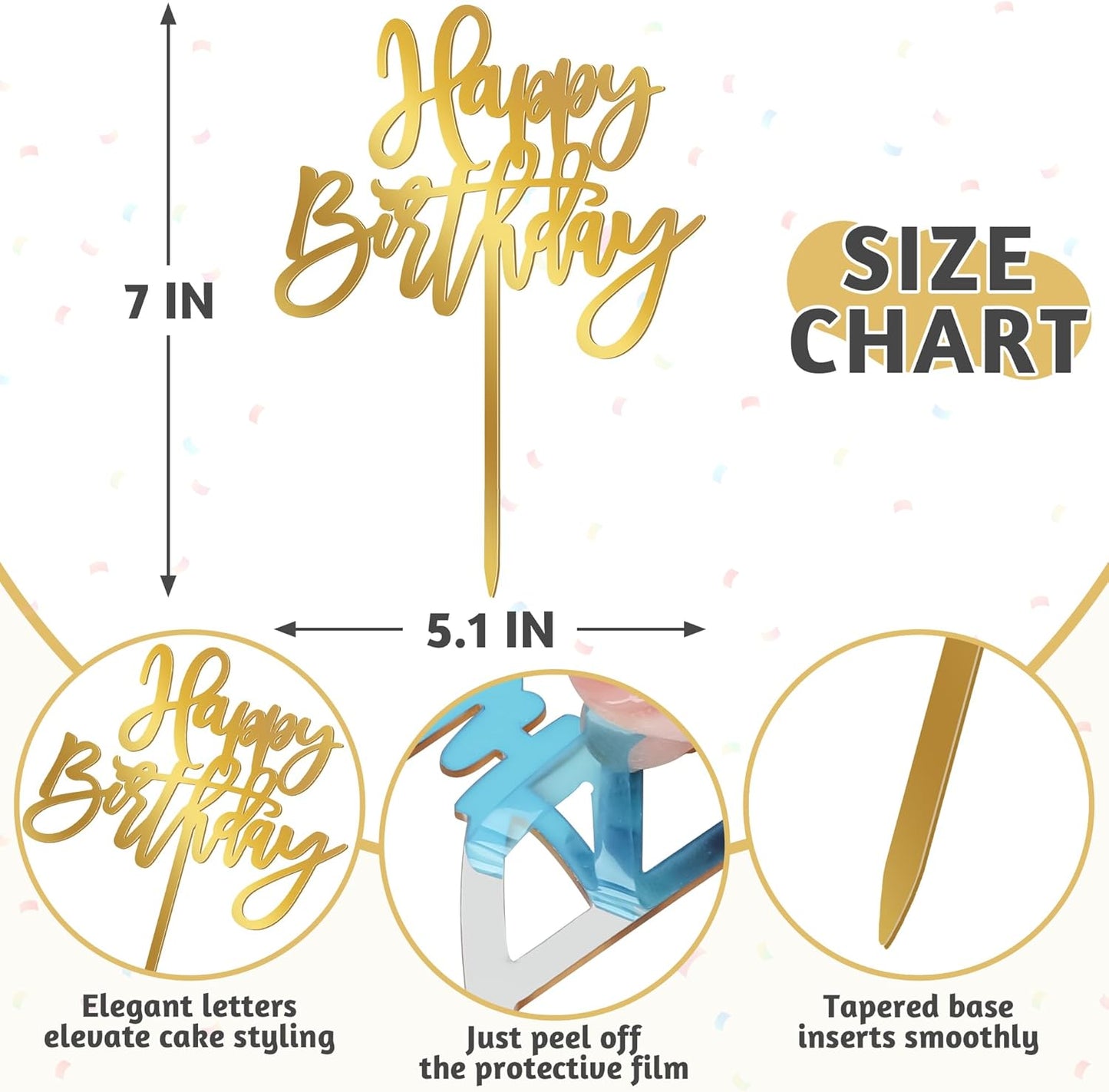 1 PCS Acrylic Cake Topper, 5.1 x 7 Inches Happy Birthday Cake Sign, Mirror Birthday Cake Toppers for Children or Adults Cake Inserts, Birthday Cake Decorations and Desserts Supplies