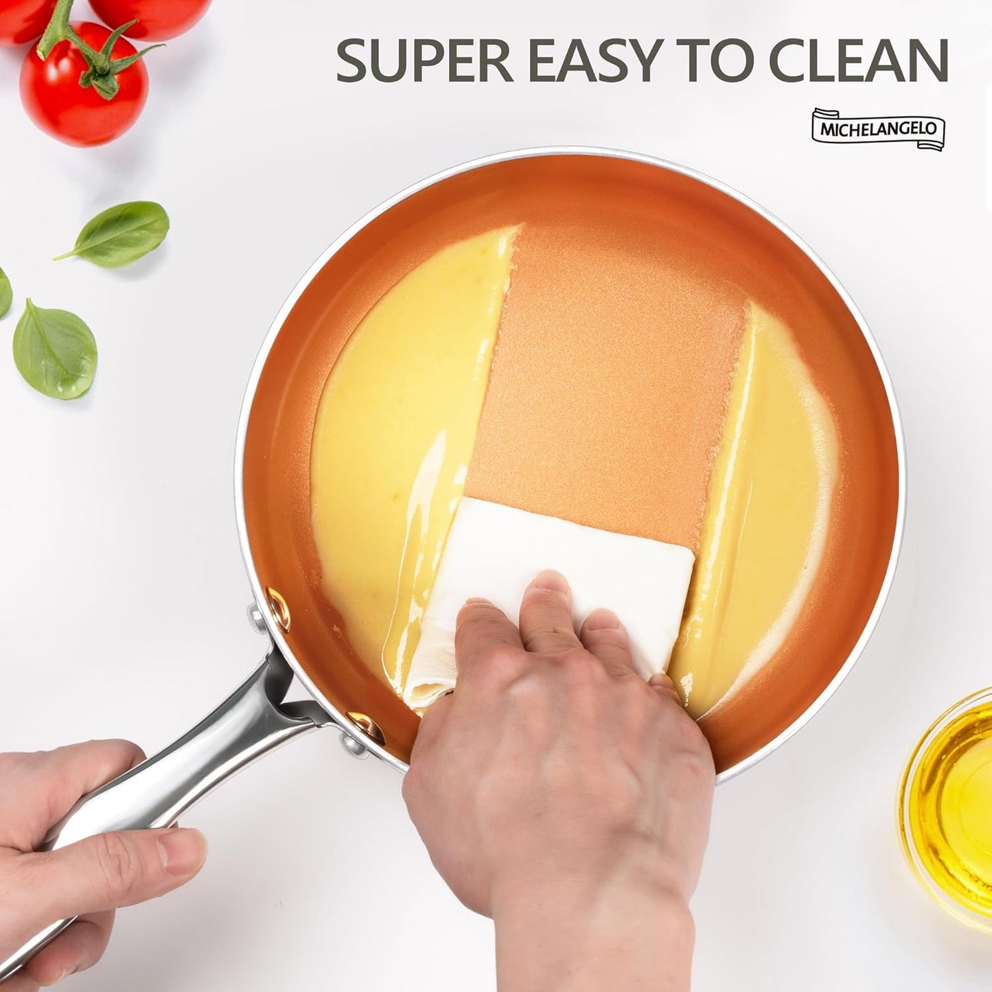 MICHELANGELO Nonstick 1Qt & 2Qt Copper Sauce Pan Set with Lid, Small Pot with Lid, Ceramic Nonstick Saucepan Set, Small Sauce Pots