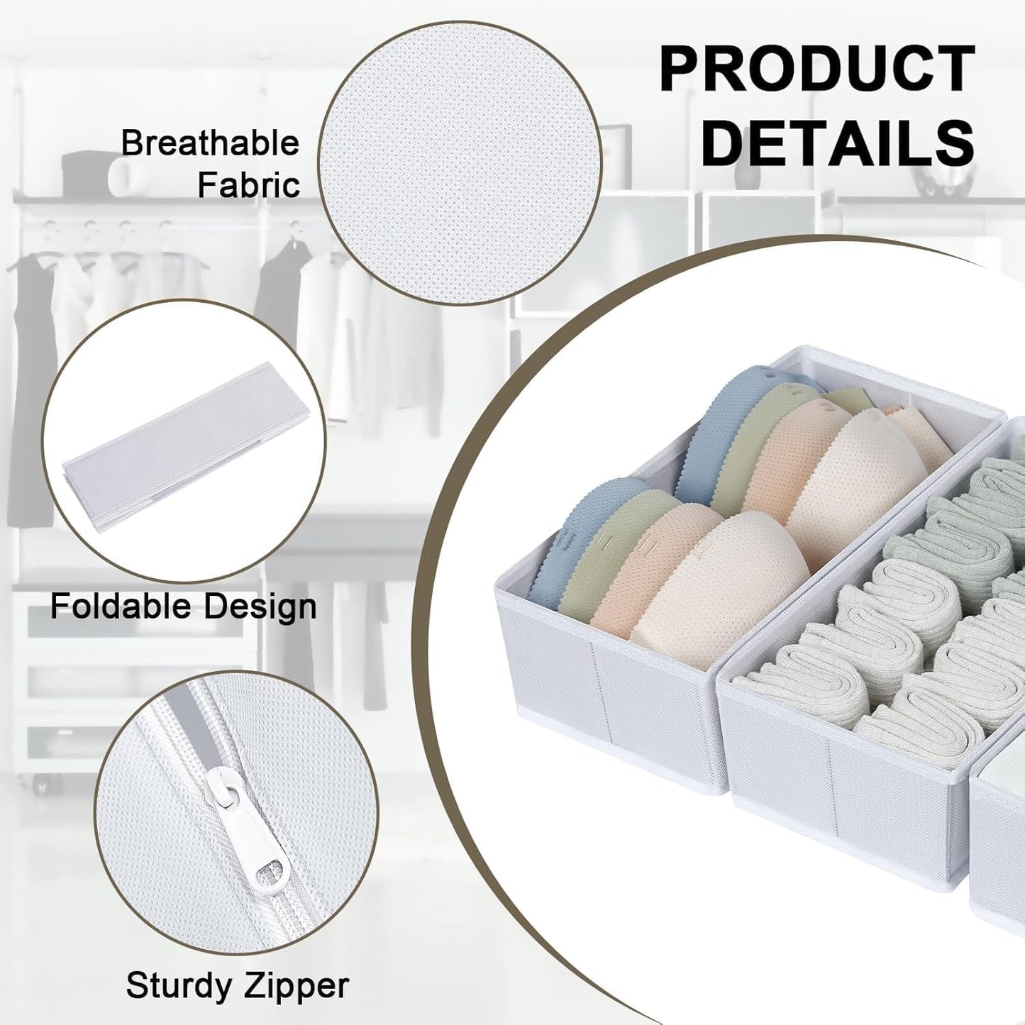 DIMJ Drawer Organizer Clothes, 15 Pack Fabric Drawer Organizer Bins, Foldable Baby Clothes Organizer & Dresser Organizer For Nursery, Clothes, Bedroom, Closet, Socks, Bra, Tie,White