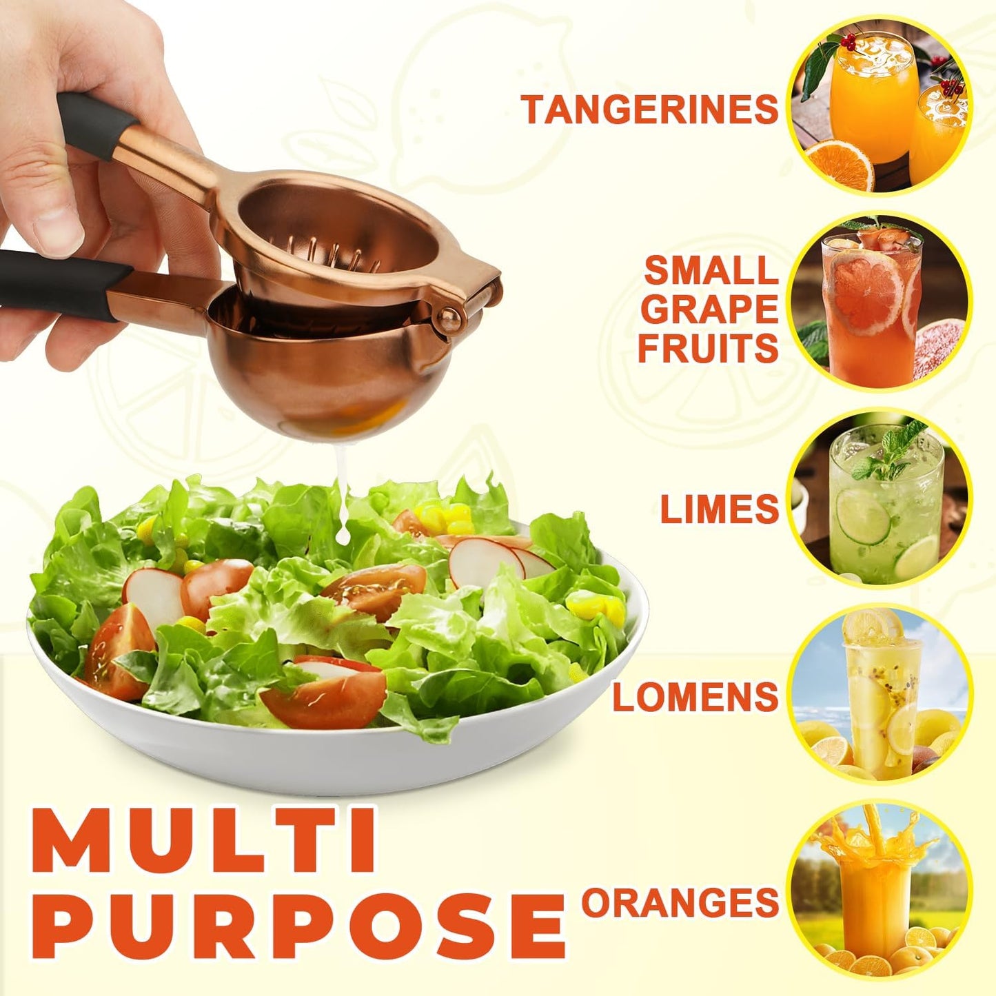 Lemon Squeezer,304 Stainless Steel Citrus Press Juicer,Non-Slip Grip Design Manual Juicer,Heavy Duty Manual Citrus Press Juicer & Lime Squeezer-Rose Gold & Red