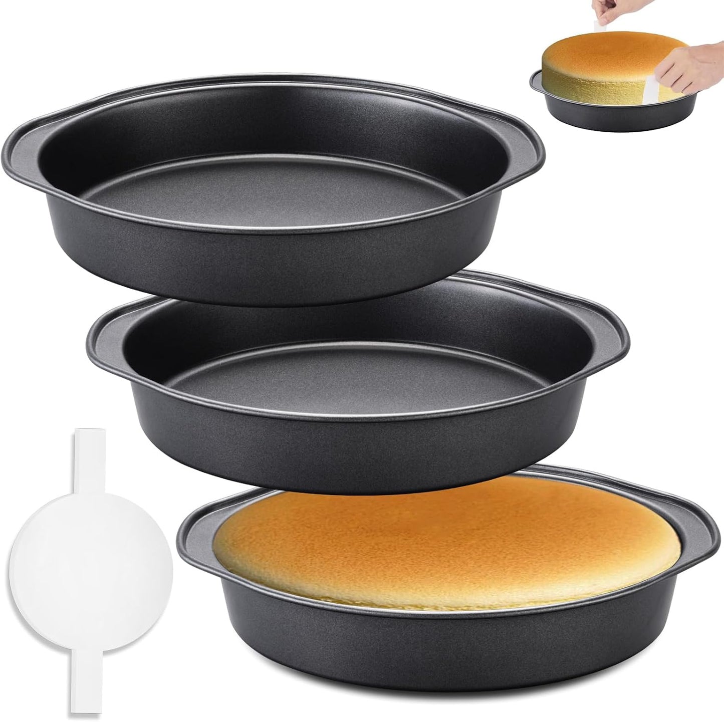 8 Inch Cake Pan - 3PCS Carbon Steel Round Cake Pans with 100 Pieces Parchment Paper, Non-stick & Easy Demolding, Non-toxic & Healthy