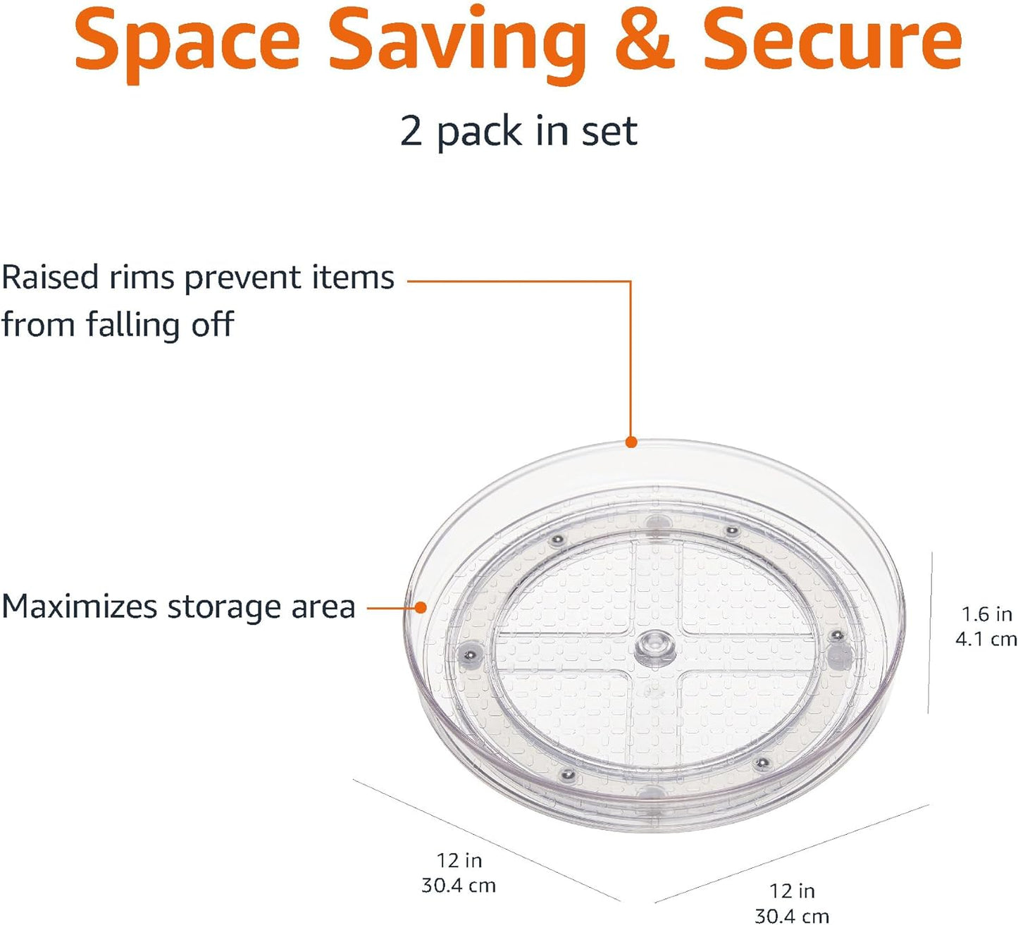 Amazon Basics Clear Lazy Susan Turntable Organizer, 12-Inch, 2-Pack