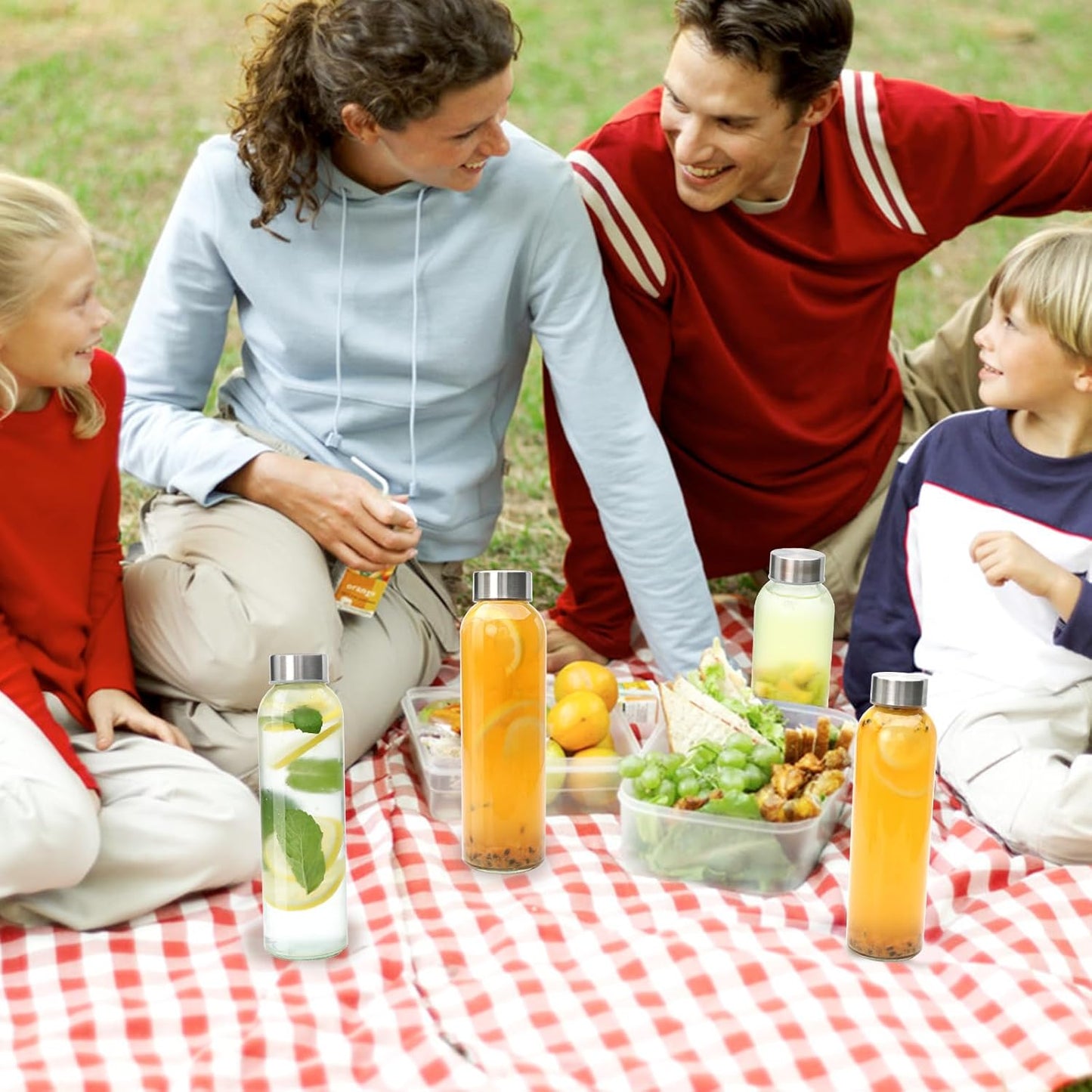 Brajttt Glass Juice Bottle with Lids,16oz Juicing Bottles Reusable, Clear Glass Water Bottles 16 oz with Stainless Steel Airtight Cap,Juice Beverage Container, Leak Proof，Set of 2