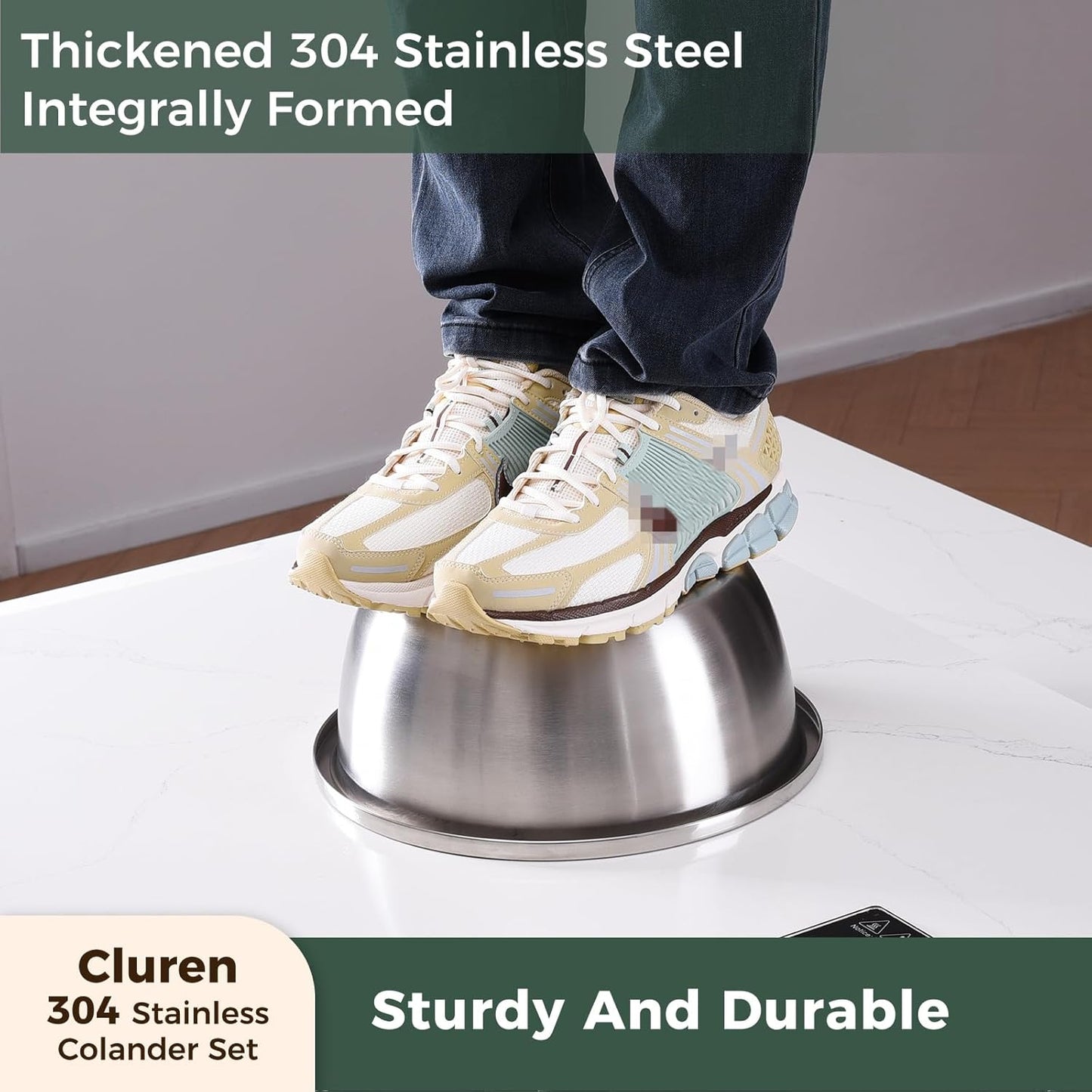 Colander and Bowl Set 2.3QT (2-in-1) - Thickened 304 Stainless Steel Kitchen Strainer Bowl for Fruit, Pasta, Vegetables, Rice - Heavy Duty, Induction Cooker & Dishwasher Safe