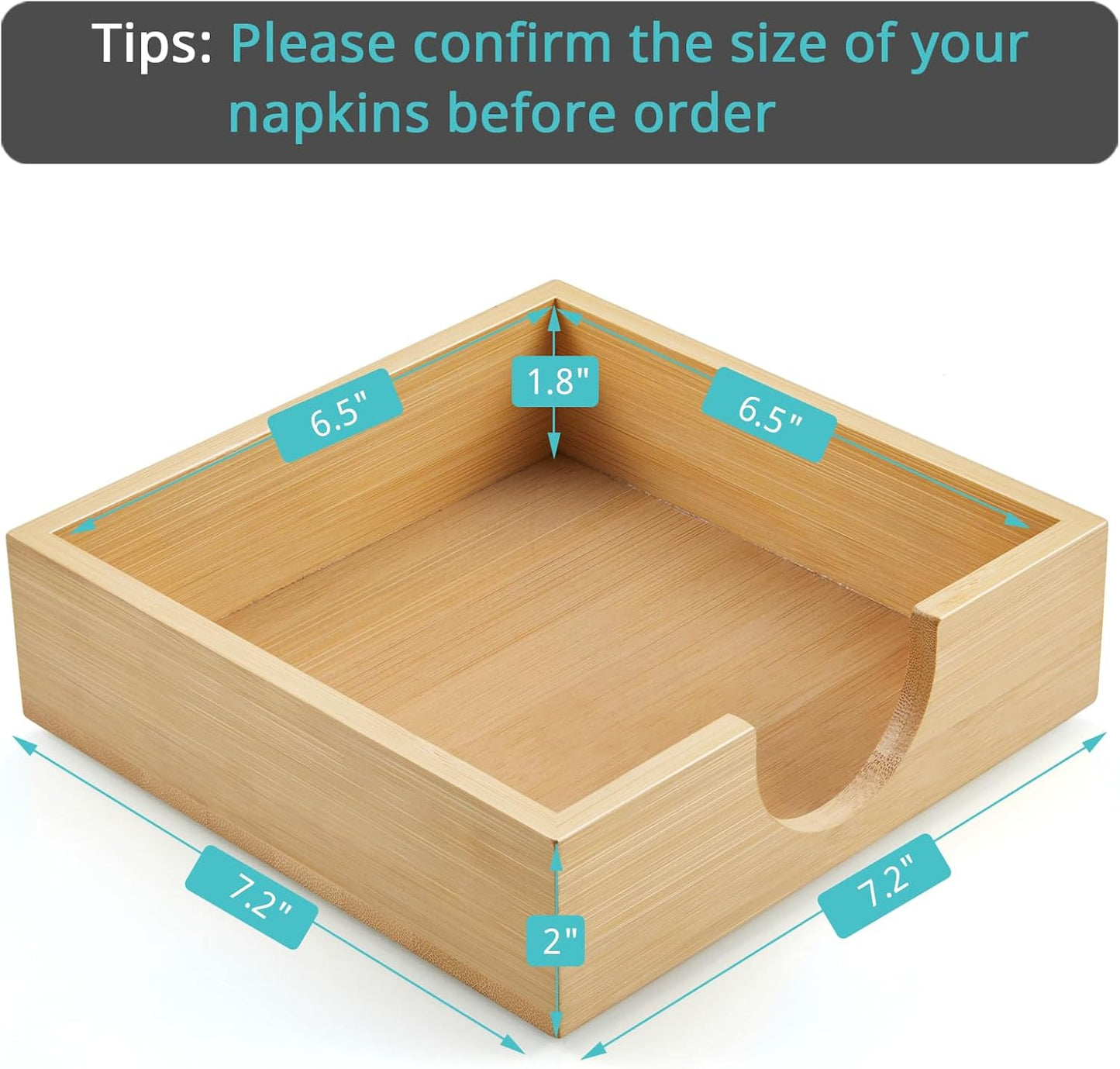 Bamboo Napkin Holder for Table, Napkins Holders For Paper Napkins, Flat Napkin Holder for Luncheon, Napkin Holders for Kitchen Dinner Table Decor, Napkin Dispenser for Indoor & Outdoor Use