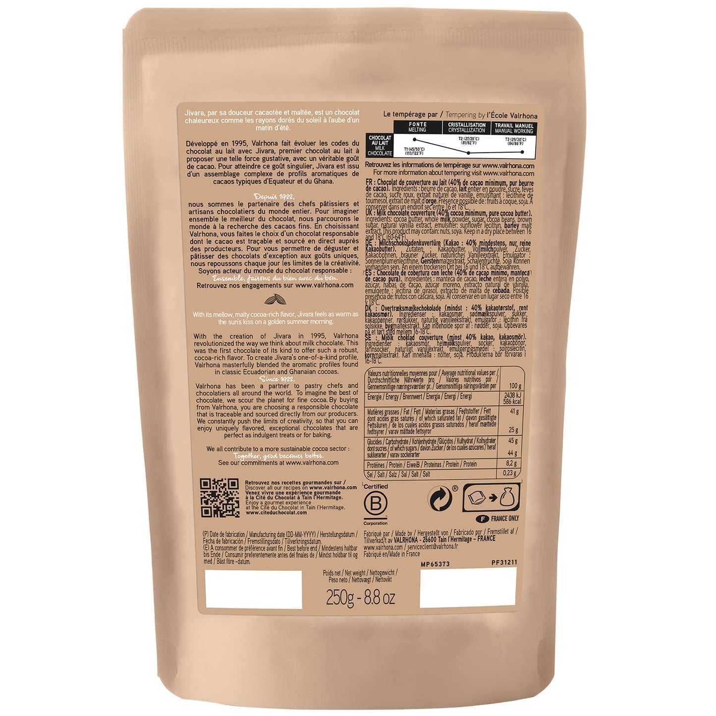 Valrhona Premium Baking Chocolate Discs (Feves), Creamy Milk JIVARA 40% w/Hints of Vanilla and Malt, and CARAMELIA 36% Cacao. Creamy, Caramel, Salted Butter Notes, For Cookies, Cakes, and more