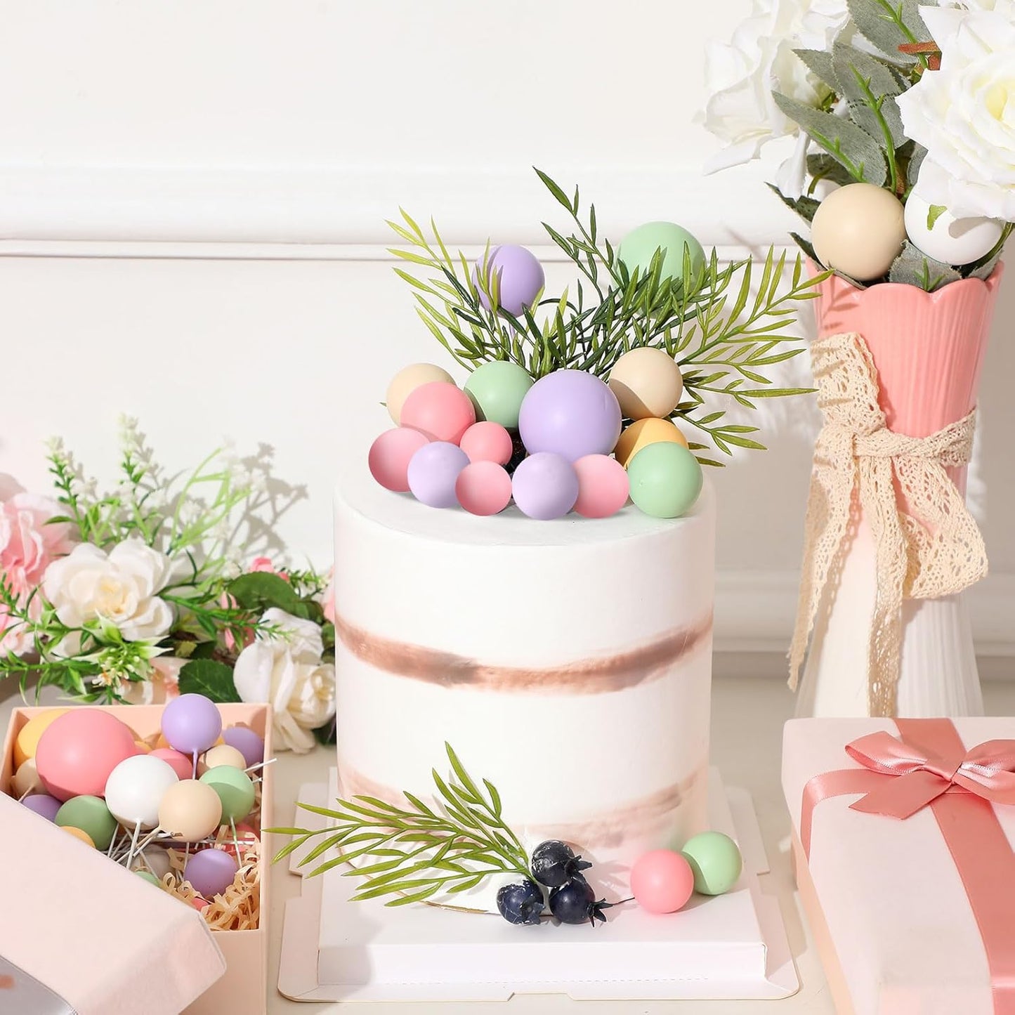 108 Pcs Balls Cake Topper DIY Cupcake Insert Foam Balloons for Cake Baking Wedding Anniversary Birthday Decoration(Vivid Colors,Multi Sizes)