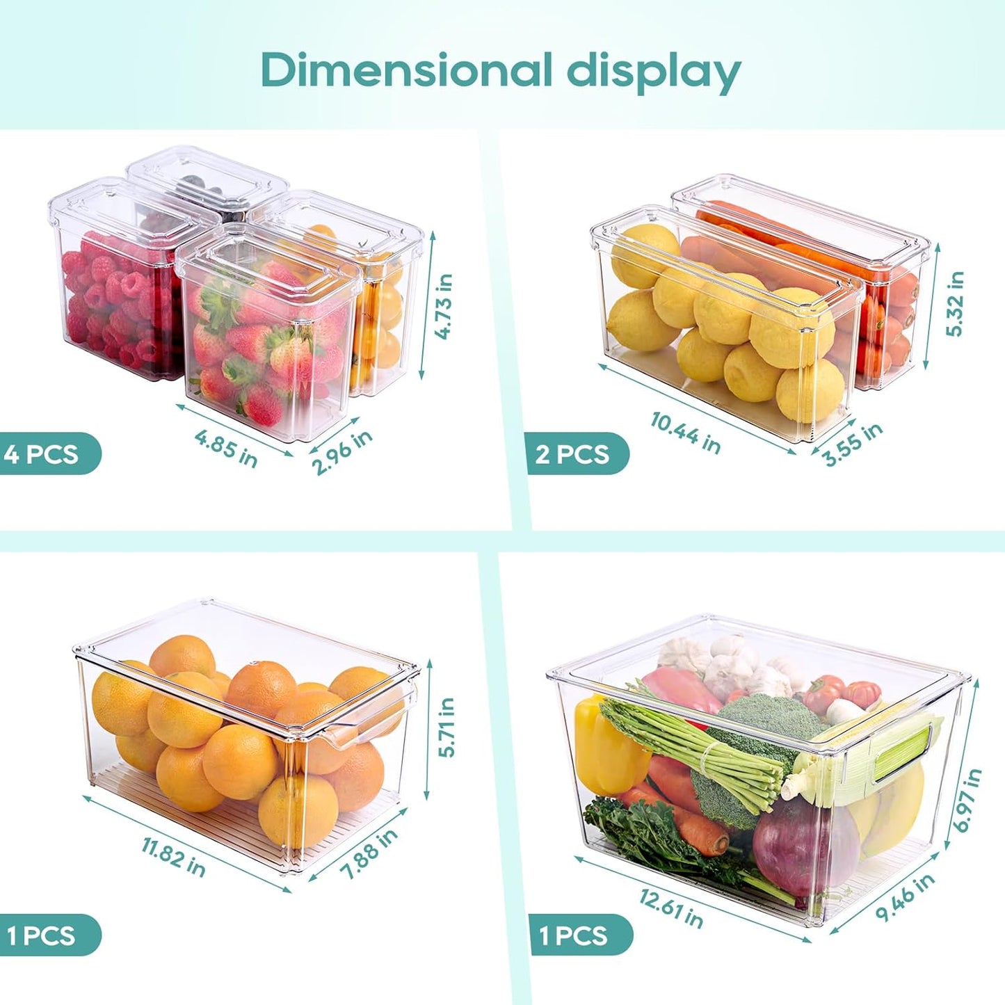 MUCHII 8 Pack Fridge Organizers, Stackable Fridge Organizer Bins with Lids, Kitchen Organization Storage Containers for Fruit, Food, Vegetables