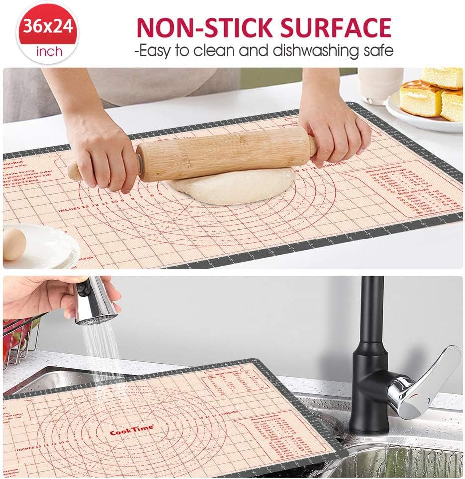 Silicone Pastry Mat 36 x 24 Inch - Larger Silicone Baking Pastry Mat for Rolling Dough,Non Slip Silicon Dough Sheet with Measurement,Perfect for Making Pie,Pizza(Gray)