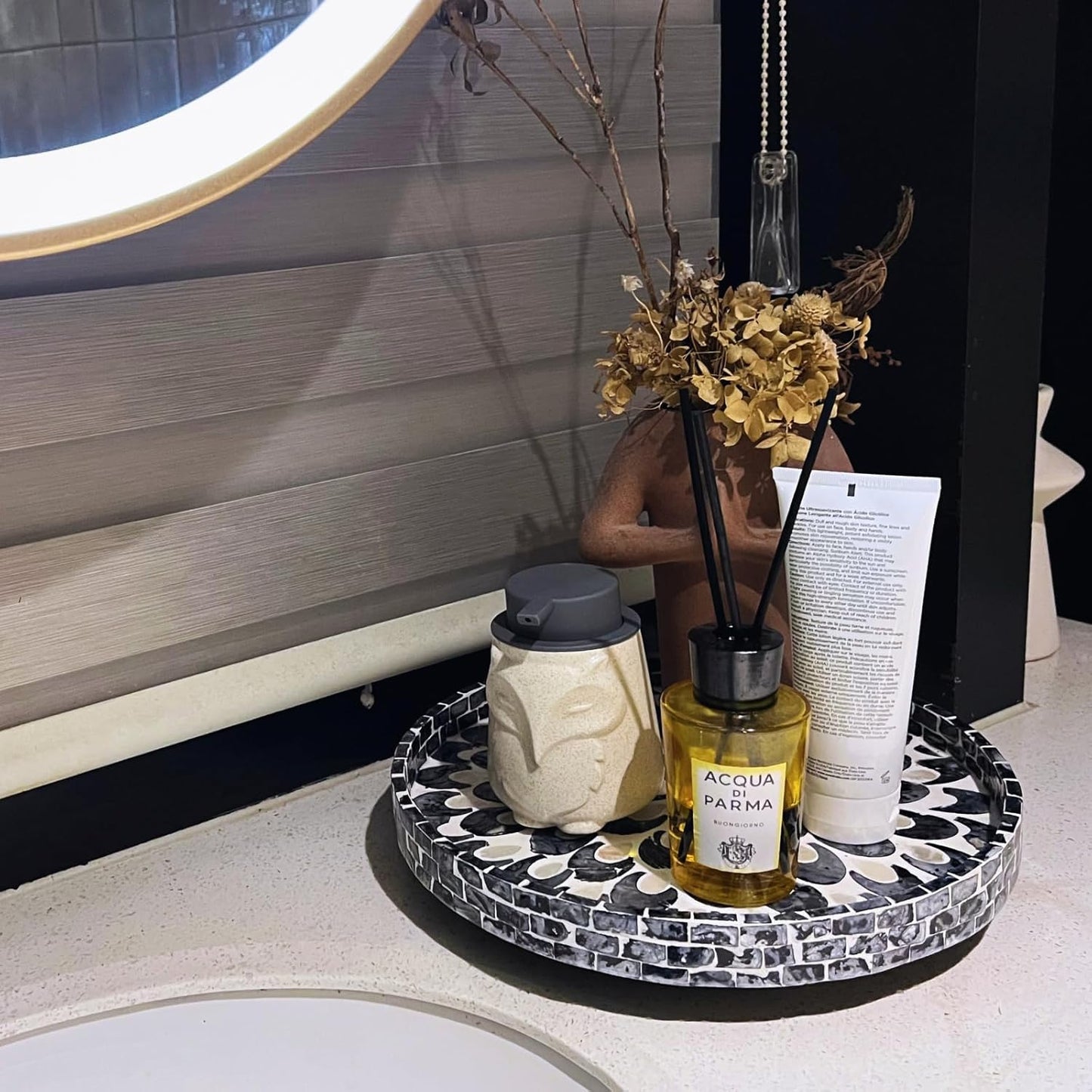 12.5" Lazy Susan for Table Top – Mother of Pearl Spinning Turntable Serving Tray, Marble Lazy Susan Organizer for Dining Table Centerpiece, Kitchen Island Decor, Bathroom Counter, Outdoor Use (Blue)