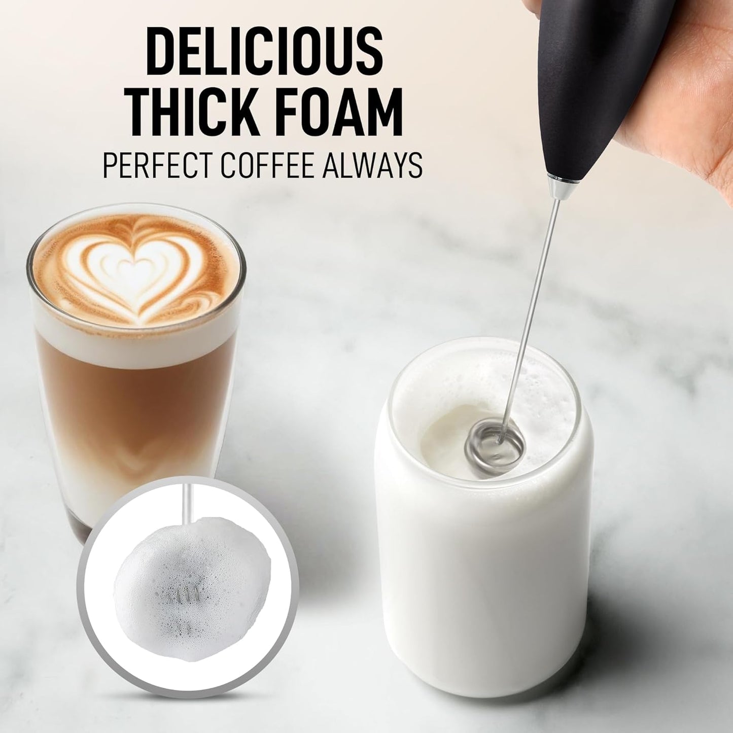 Zulay Kitchen Powerful Double Whisk Milk Frother Handheld - Foam Maker With Stand - Whisk Drink Mixer for Coffee, Mini Foamer for Latte, Matcha, Frappe, Hot Chocolate & Cappuccino (Metallic Black)