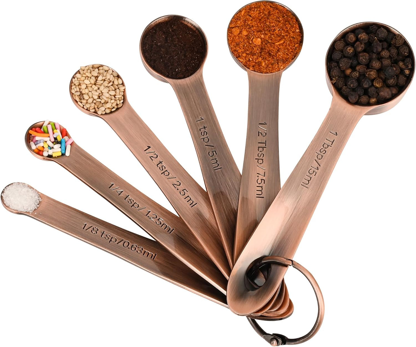 Copper Measuring Spoons Set, Stainless Steel Measuring Spoons Set 6, Metal Measuring Teaspoon & Tablespoon for Baking, Both Imperial & Metric Measuring Tools for Liquid & Dry