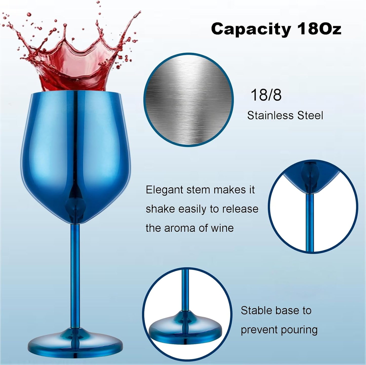 Stainless Steel Wine Glasses Set of 2, 18 oz Unbreakable Blue Wine Glass Unique Metal Wine Goblets for Outdoor Capming and Pool Gift for Wine Lovers