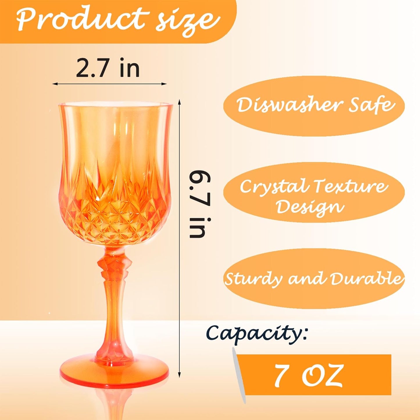 Plastic Wine Glasses，Plastic Goblets Vintage Style Cordial Drinking Glasses for Wedding Reception, Grand Event Party Supplies (48, Pumpkin orange)