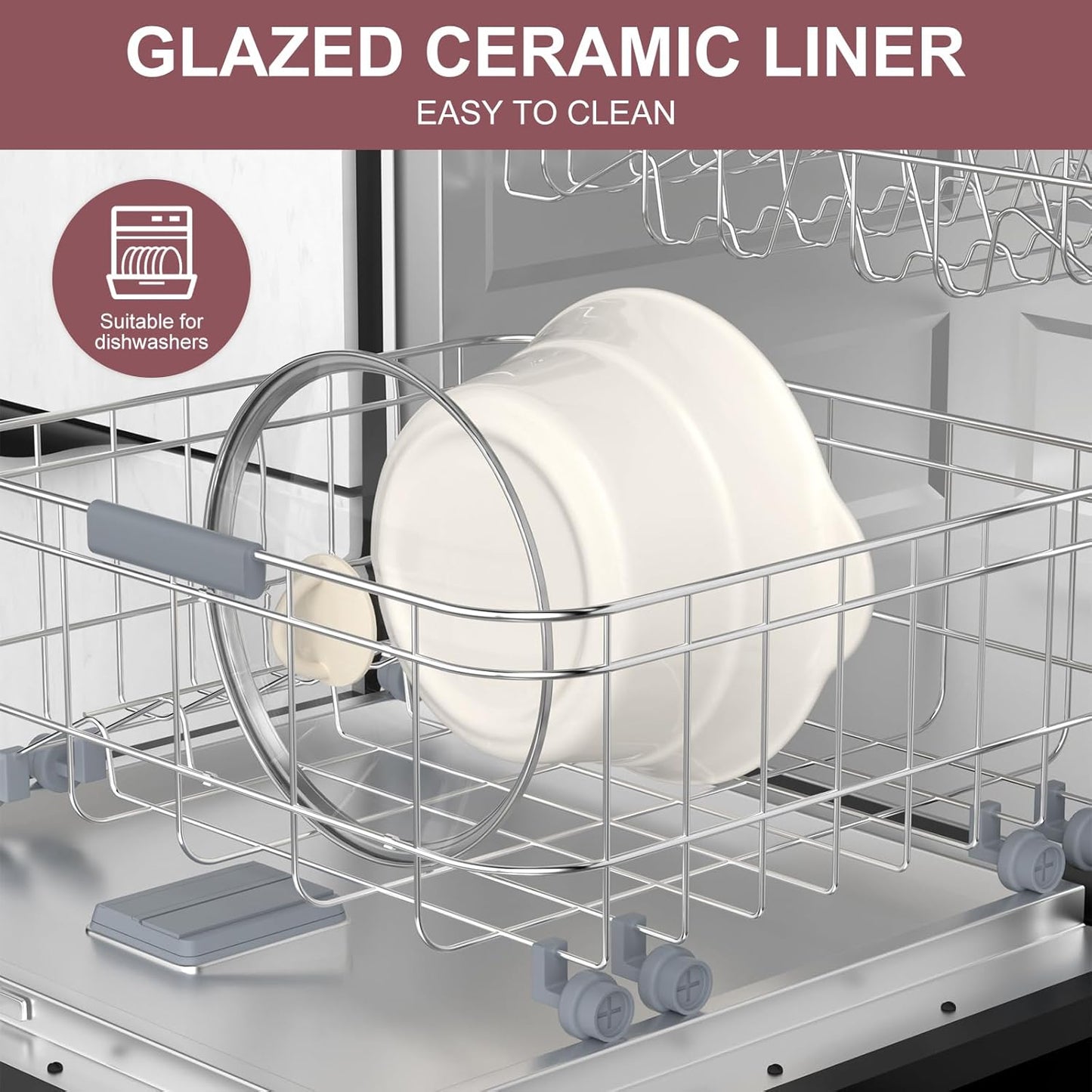 MAGNIFIQUE 5 Quart Programmable Slow Cooker with Auto Warm Setting, Glazed Ceramic Liner, Kitchen Small Appliance for Family Dinners, Red