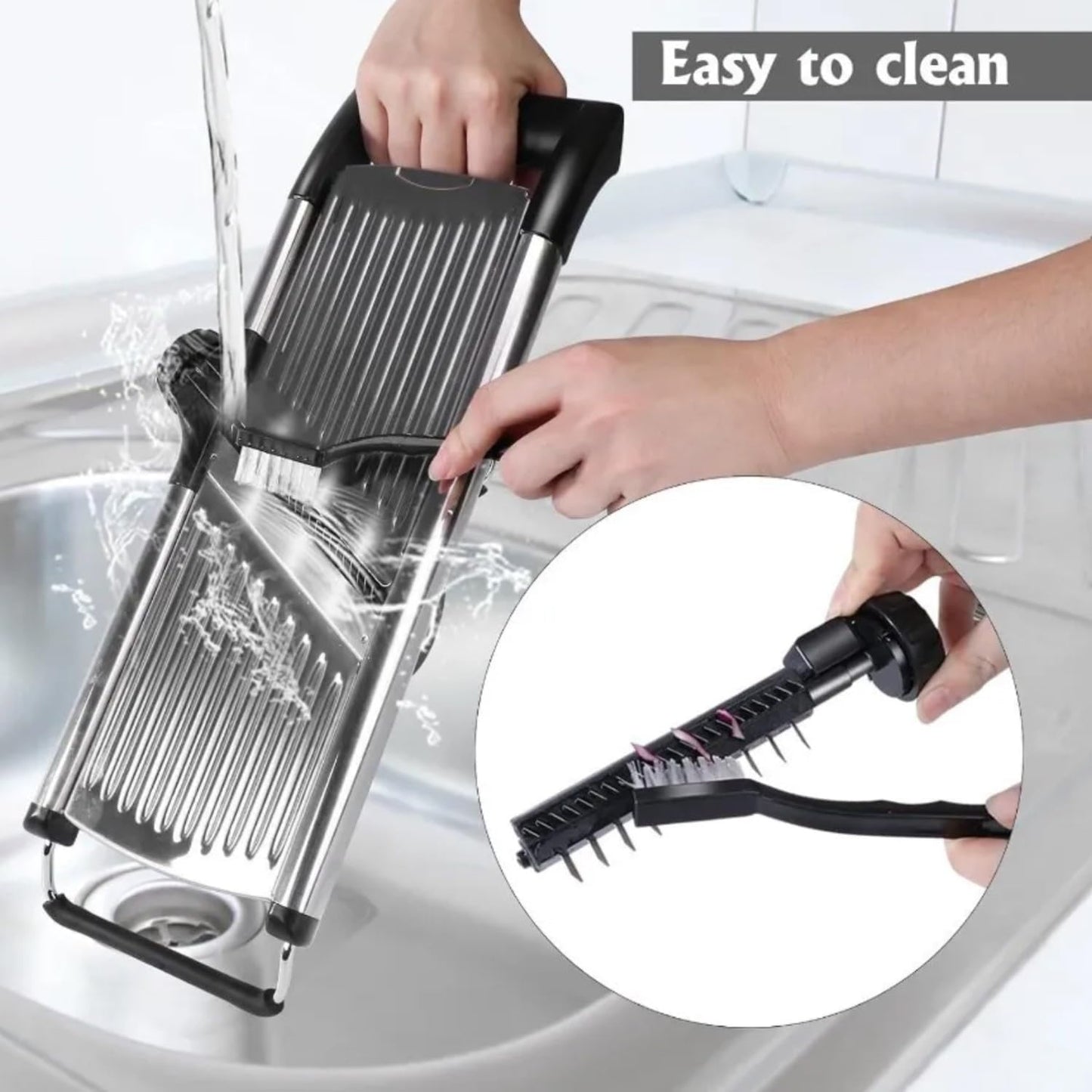 Adjustable Mandoline Slicer for Vegetables, Fruits, Stainless Steel with Cut-Resistant Gloves, Black/Silver