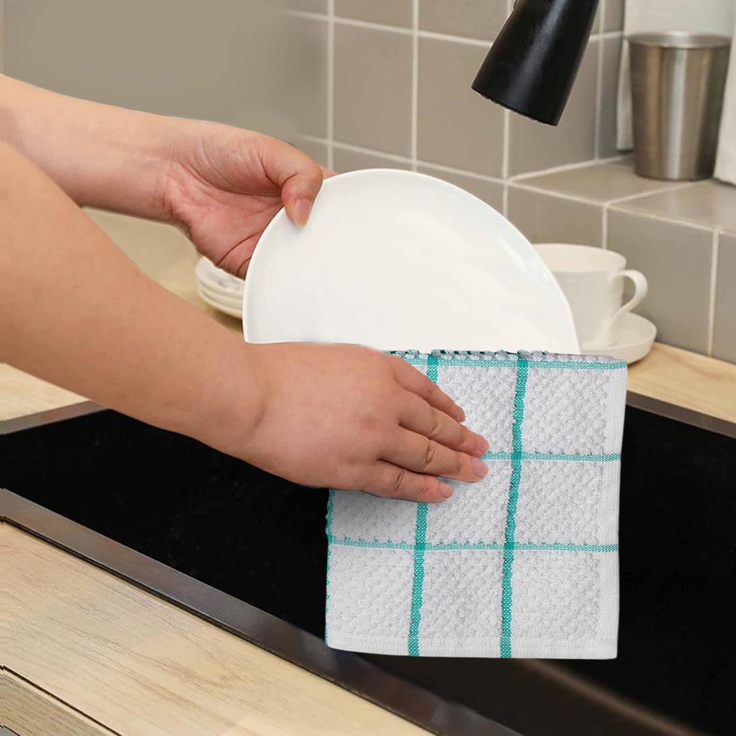 AMOUR INFINI Cotton Kitchen Dish Cloths Set of 8 – Highly Absorbent, Super Soft Premium Terry Cleaning Cloth (12"x12" Inch) Premium Dishcloths for Washing Dishes (Turquoise)