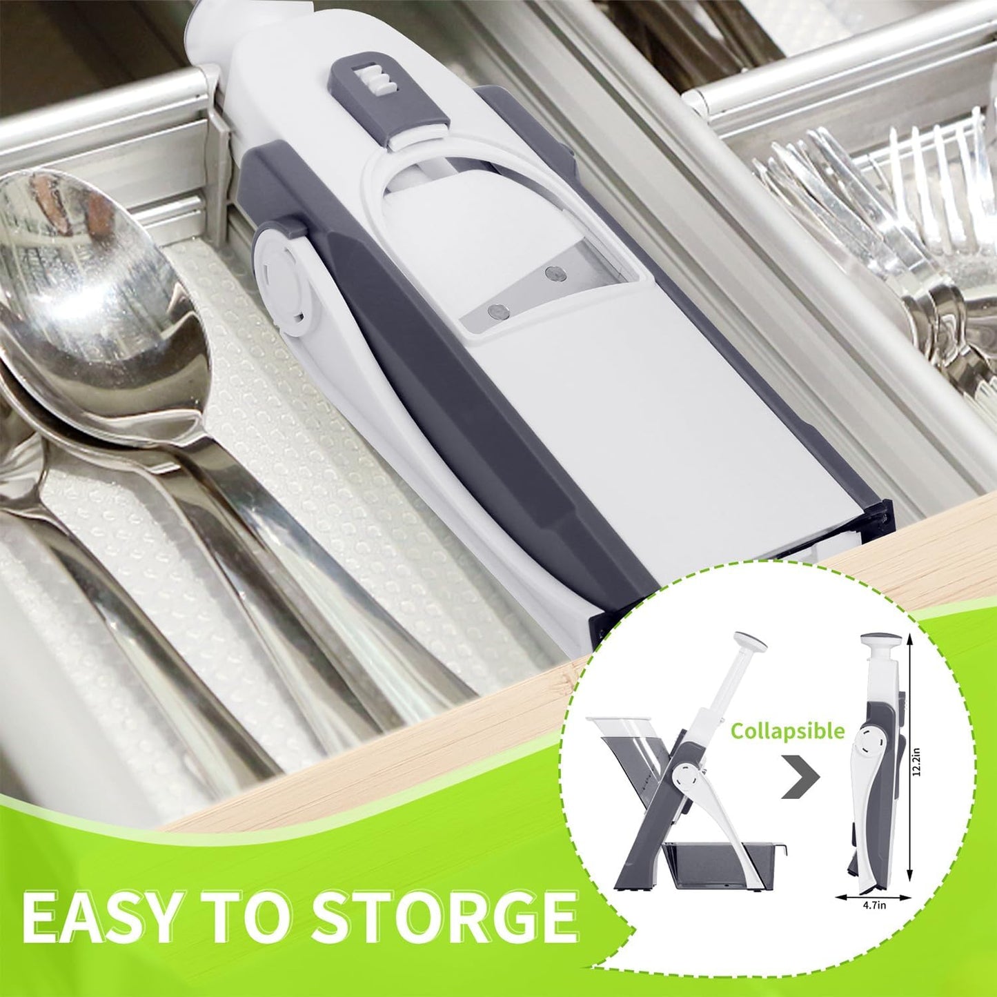 ShanSon Safe Mandoline Slicer,French Fry Cutter,Multifunctional Vegetable Chopper,Mandoline Potato Slicer with 25+ Presets & Thickness Adjuster, Chopping Artifact for Kitchen Meal Prep,Gray