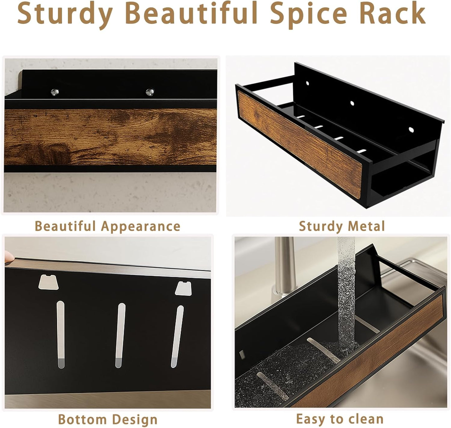 Spice Rack Wall Mount 3 Pack, Space-Saving Seasoning Organizer,Screw or Adhesive Hanging Spice Rack Organizer for Kitchen Cabinet and Wall (Engineered Wooden)