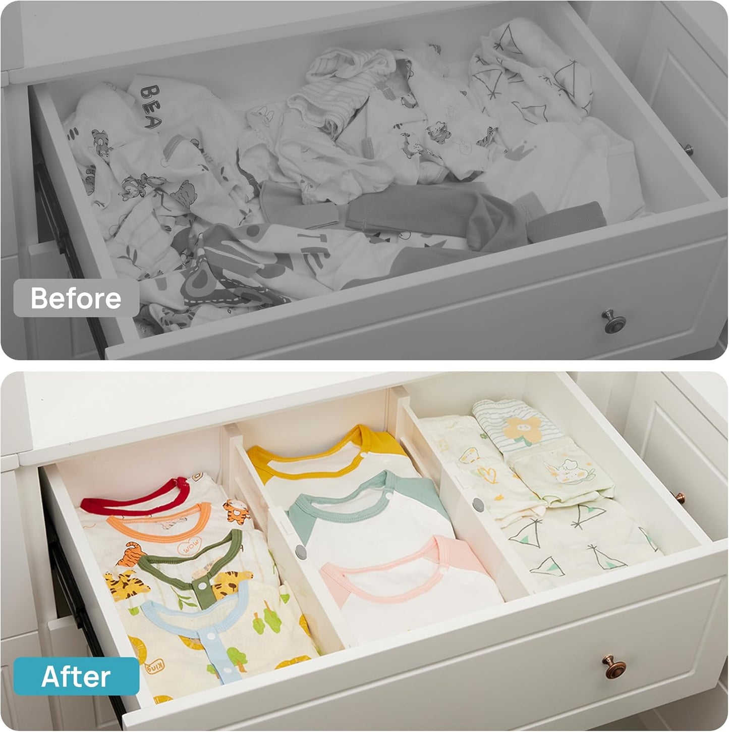 Vtopmart 6 Pack Drawer Dividers for Clothes, 4" High 11.6"-17" Adjustable Expandable Dresser Drawer Organizer, Plastic Drawers Separators for Dresser, Baby Clothes, Underwear, Kitchen & Office Storage