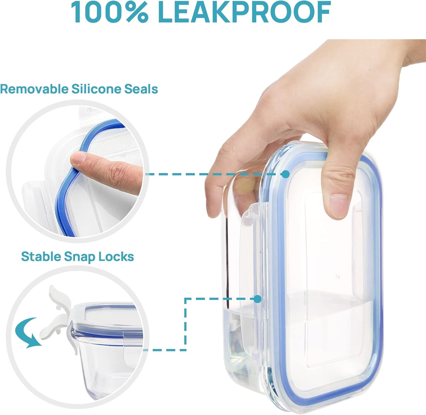 Vtopmart 8 Pack Glass Food Storage Containers with Airtight Lids, Glass Meal Prep Containers, Lunch Office Meal for Microwave, Oven, Freezer and Dishwasher, BPA Free