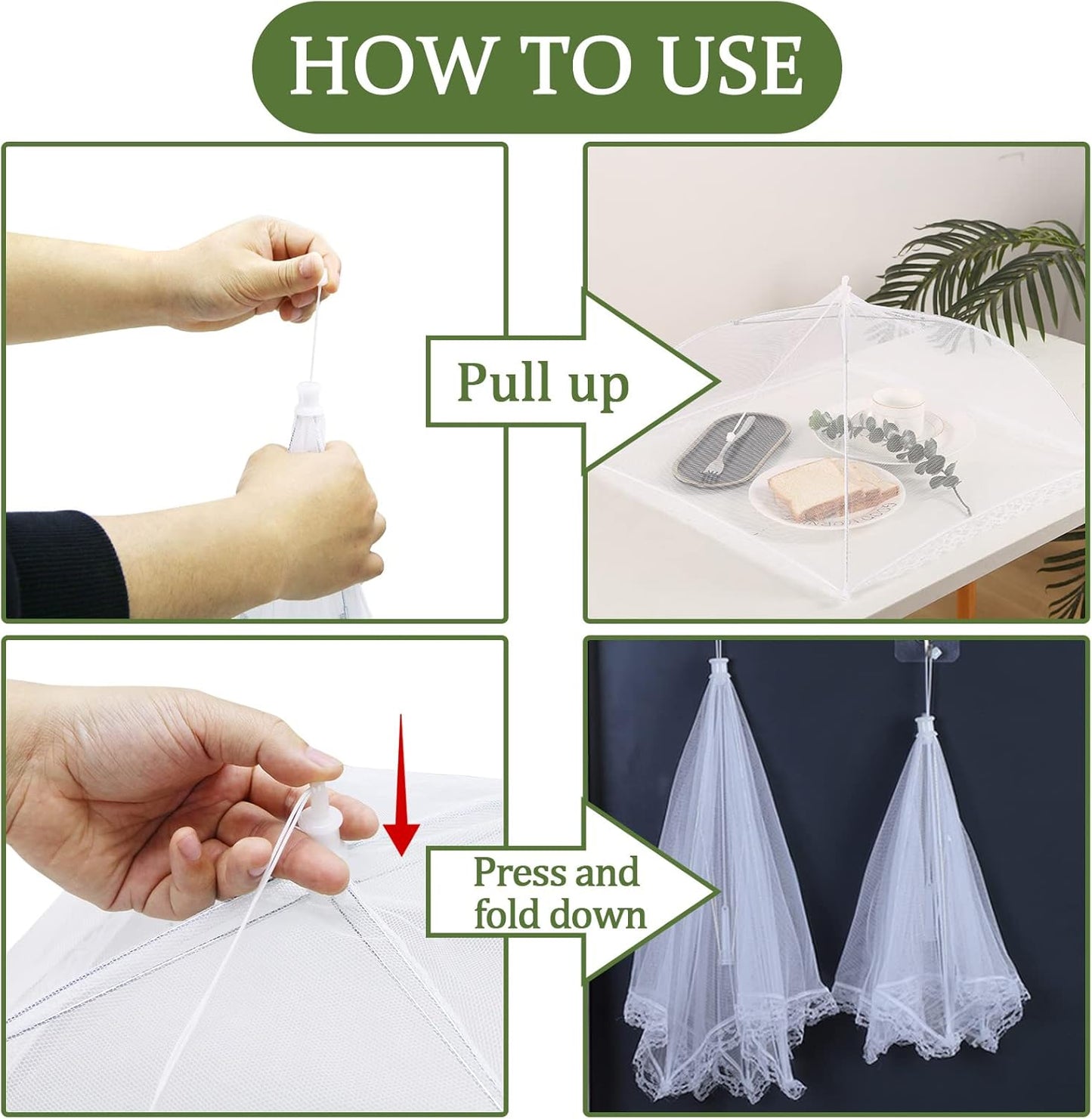 ZMCINER 5 Pack Food Tents Food Covers for Outdoors Mesh Screen Include 1 Extra Large (40"X 24") & 4 Standard (17"X 17") Collapsible and Reusable Mesh Food Covers for Outside, Fruit Cover