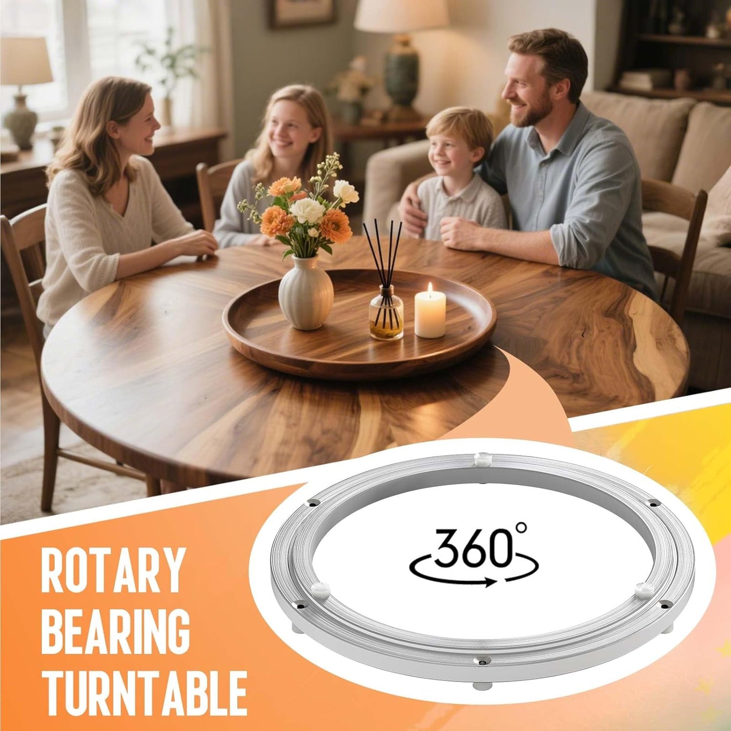 Pisman Aluminium Alloy Turntable Bearing, Heavy Duty Lazy Susan Rotating Bearing Turntable,Smooth Swivel Plate Hardware for Round Dining Table,DIY. Silent Rotating Base Only（12inch）