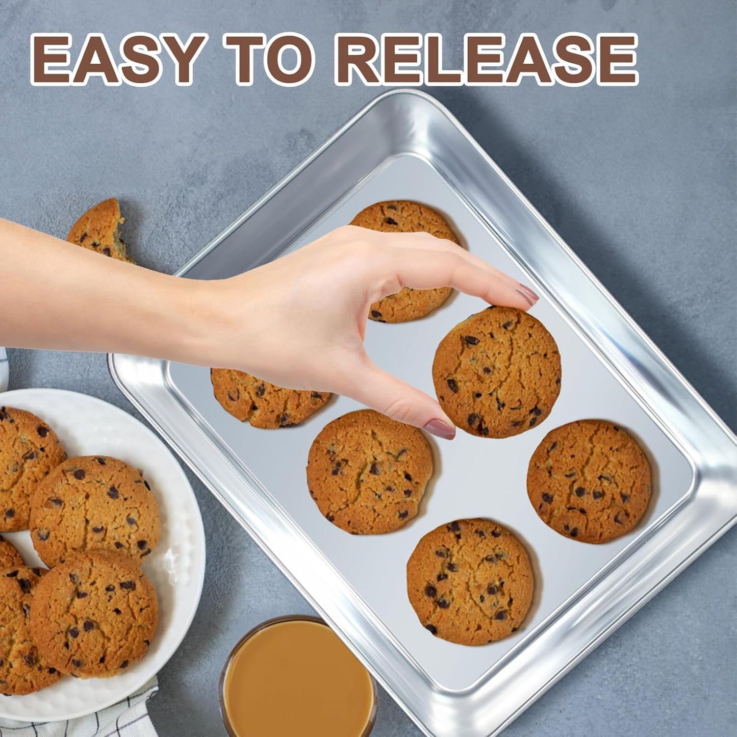 Baking Pans Set of 3, Commercial Grade Stainless Steel Cookie Pan for Baking, 12/10/9 Inch, Rectangle Bakeware Set for Cakes Breads Lasagna Casseroles, Rust & Warp Resistant & Nonstick, Heavy Duty