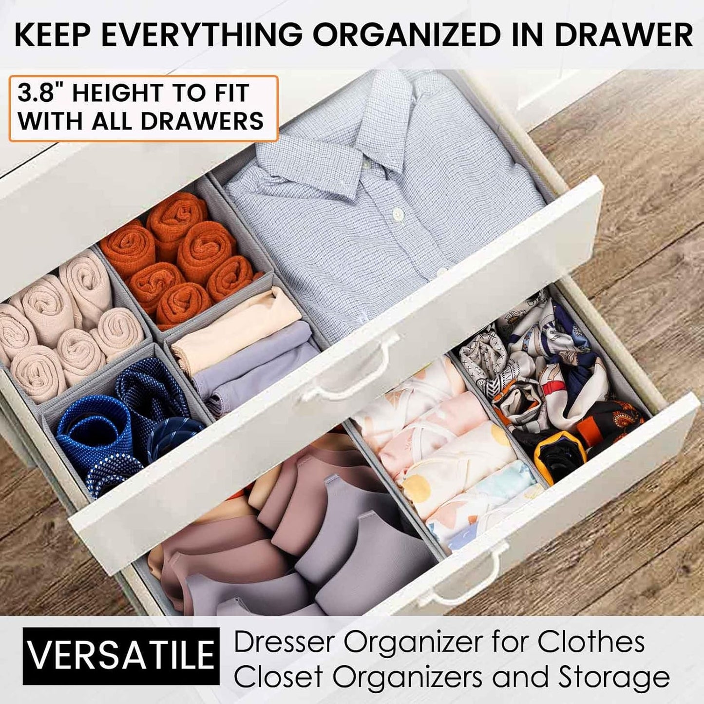 Criusia 20 Pack Drawer Organizer Bins - Grey Fabric Closet Organization and Storage Dividers for Baby Clothes, Adult Socks, Underwear, Bra, etc.