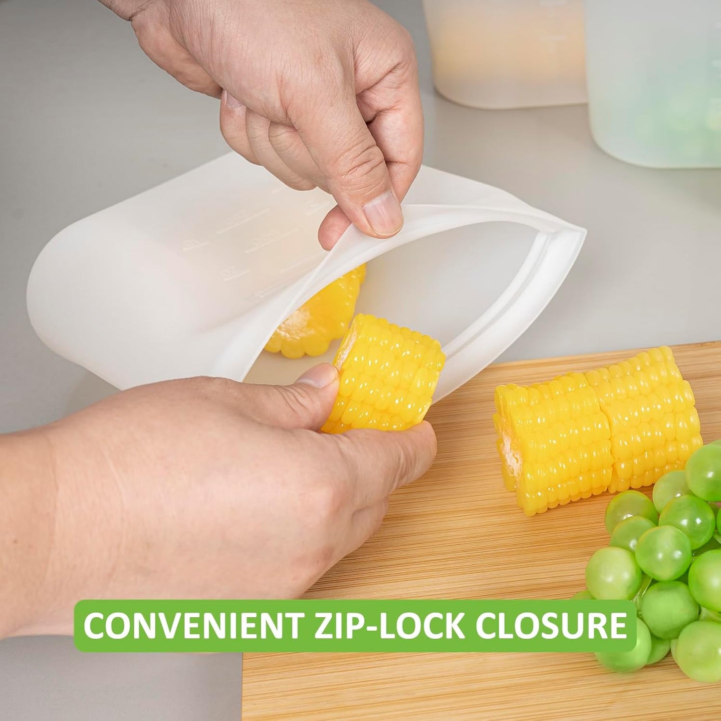 Reusable Sandwich & Snack Bags, 8 Pack 100% Silicone Stand Up Zip Lock Food Storage Bags for Food Container, Freezer Microwave Oven Dishwasher Safe, 4 Small 4 Extra Small, Translucent