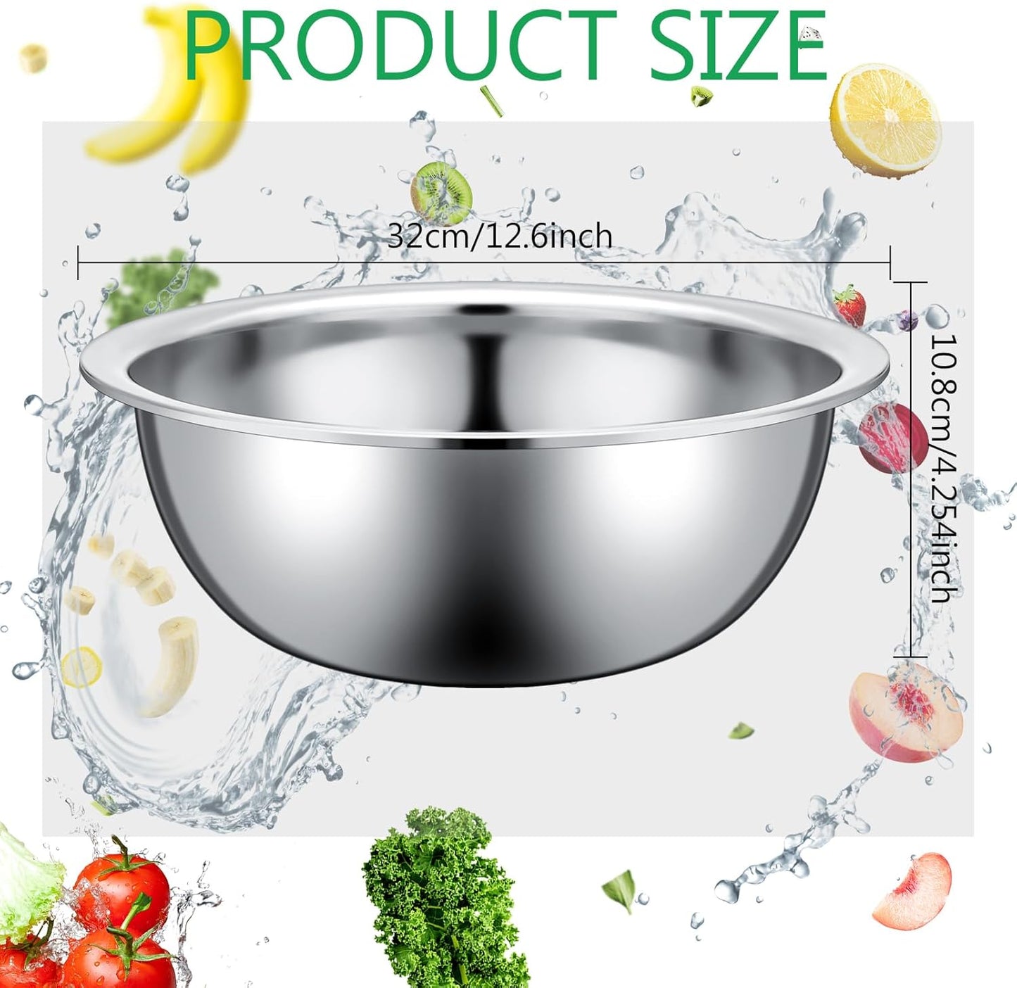 Pinkunn Set of 12 Stainless Steel Mixing Bowls, Nesting Metal Prep Salad Bowl Bulk Kitchen Large Reusable Baking Food Container for Hotel Restaurant Home Cooking, Silver(12.6 x 4.25 Inch)