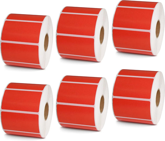 BETCKEY - 2.25" x 1.25" UPC Barcode & Multipurpose Labels Compatible with Zebra & Rollo Label Printer,Premium Adhesive & Perforated[Red, 6 Rolls, 6000 Labels]