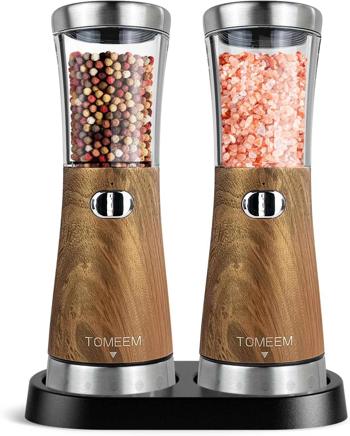 Electric Salt and Pepper Grinder Set with Storage Base, Stainless Steel Rechargeable Salt and Pepper Grinder Set with 4.5 oz Large Capacity, 1.8" Wide Mouth, Adjustable Coarseness, Ideal for Kitchen