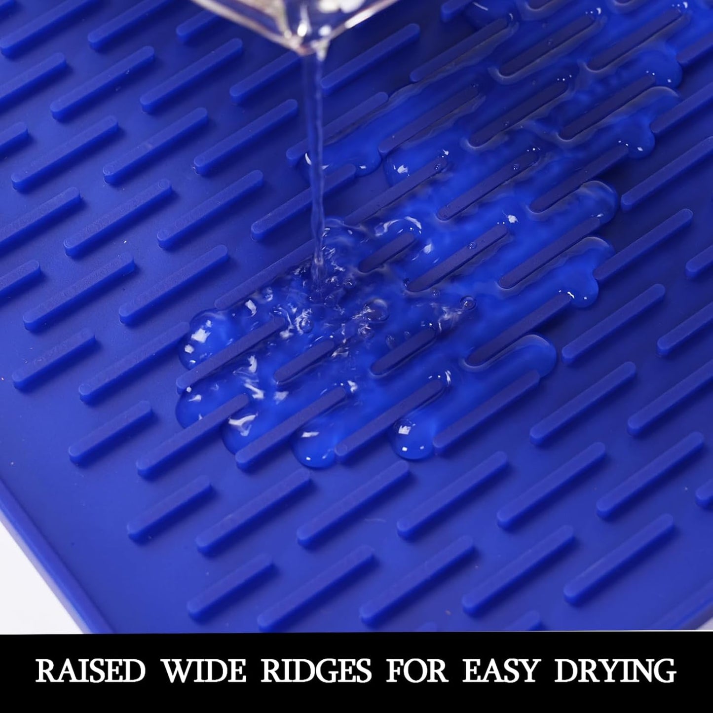 Dish Mat Silicone Dish Drying Mats Works For Drying Stemware Cocktail Glasses Silverware Pots Pans Knives and Dish Rack for Kitchen Counter Sink Bar Pads Easy to Clean (11.5" x 9.1") Blue
