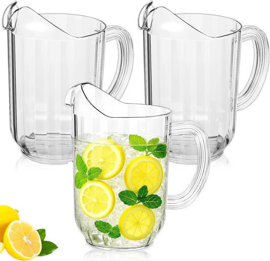 Tessco for you Plastic Pitchers 60 Ounce Clear Restaurant Jug Large Water Pitcher Carafe Serve Milk Tea Juice Drink for Parties Container Dispenser Beer Jar(3 Pcs)