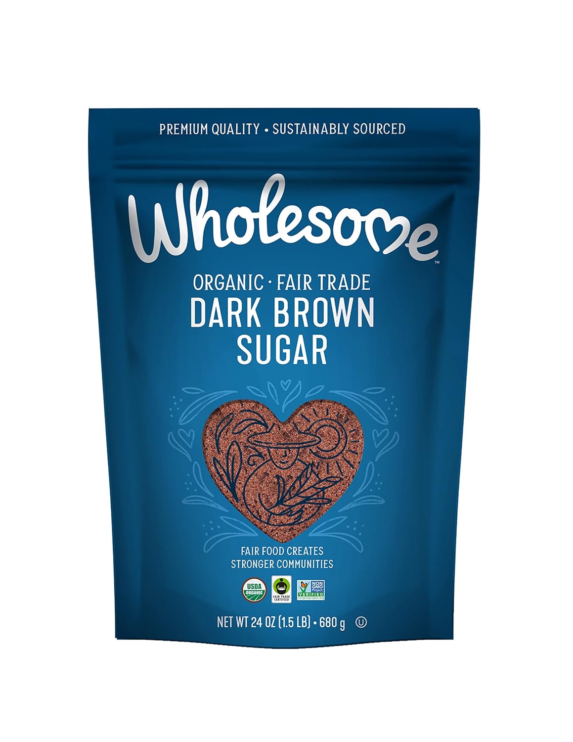 Wholesome Sweeteners 24-Ounce Organic Dark Brown Sugar, Fair Trade, Non GMO, Gluten Free & Vegan, Sugar for Baking and Glazing, 6 Pack