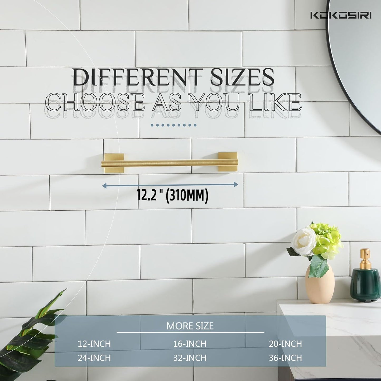 KOKOSIRI Hand Towel Bar Bathroom Towel Holder for Bath Kitchen Cabinet Towel Ring 12 Inch Brushed Gold Stainless Steel B4005BG-L12