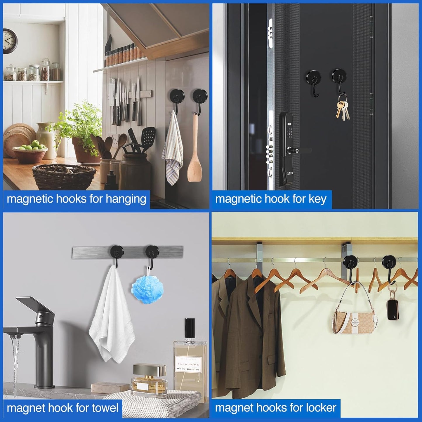 LOVIMAG Hooks, 110lbs+ Magnetic Magnet Hook 2025 Cruise Cabin Ship Essentials Heavy Duty Strong Refrigerator Fridge Hanging for Classroom Beach Vacation Kitchen Grills Home Mug Hanger (3 Pack), Black