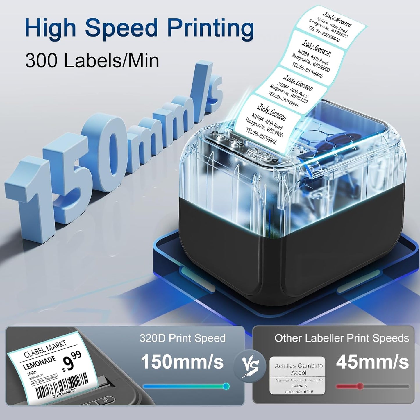 CLABEL Desk Bluetooth Barcode Label Printer: Label Maker with Direct Thermal Printing, 3 Inch Print Width for Barcodes Address Shipping Warehouse with 1 Roll Label (3 Inch Soot)