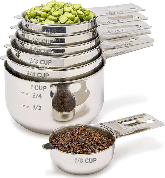 Simply Gourmet Measuring Cups Set of 7, Stackable, 304 Premium Stainless Steel, Kitchen Gadgets for Measure Liquid and Dry Ingredients, Cooking & Baking