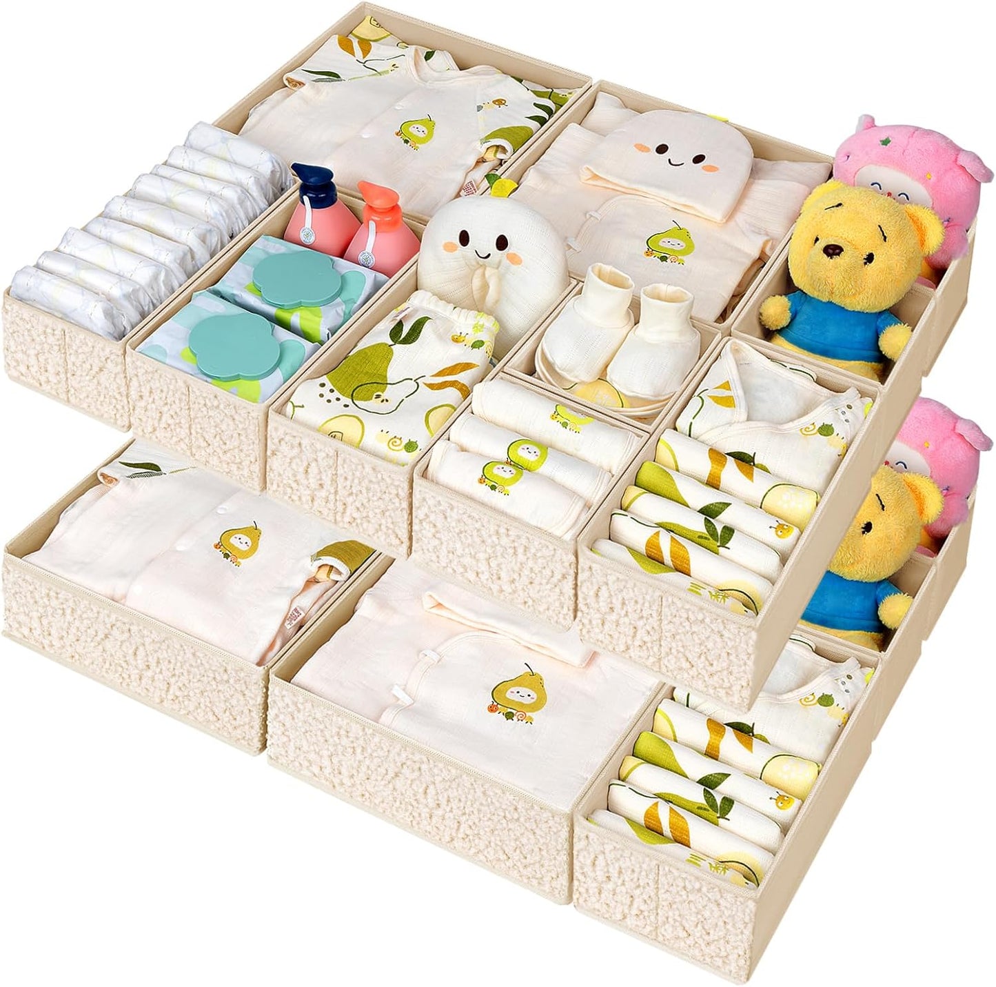 Drawer Organizer Clothes - 18 Pack Dresser Organizer for Nursery, Foldable Sock Underwear Organizer, Baby Drawer Organizer, Small Fabric Storage Bins for Dresser Drawer, Beige